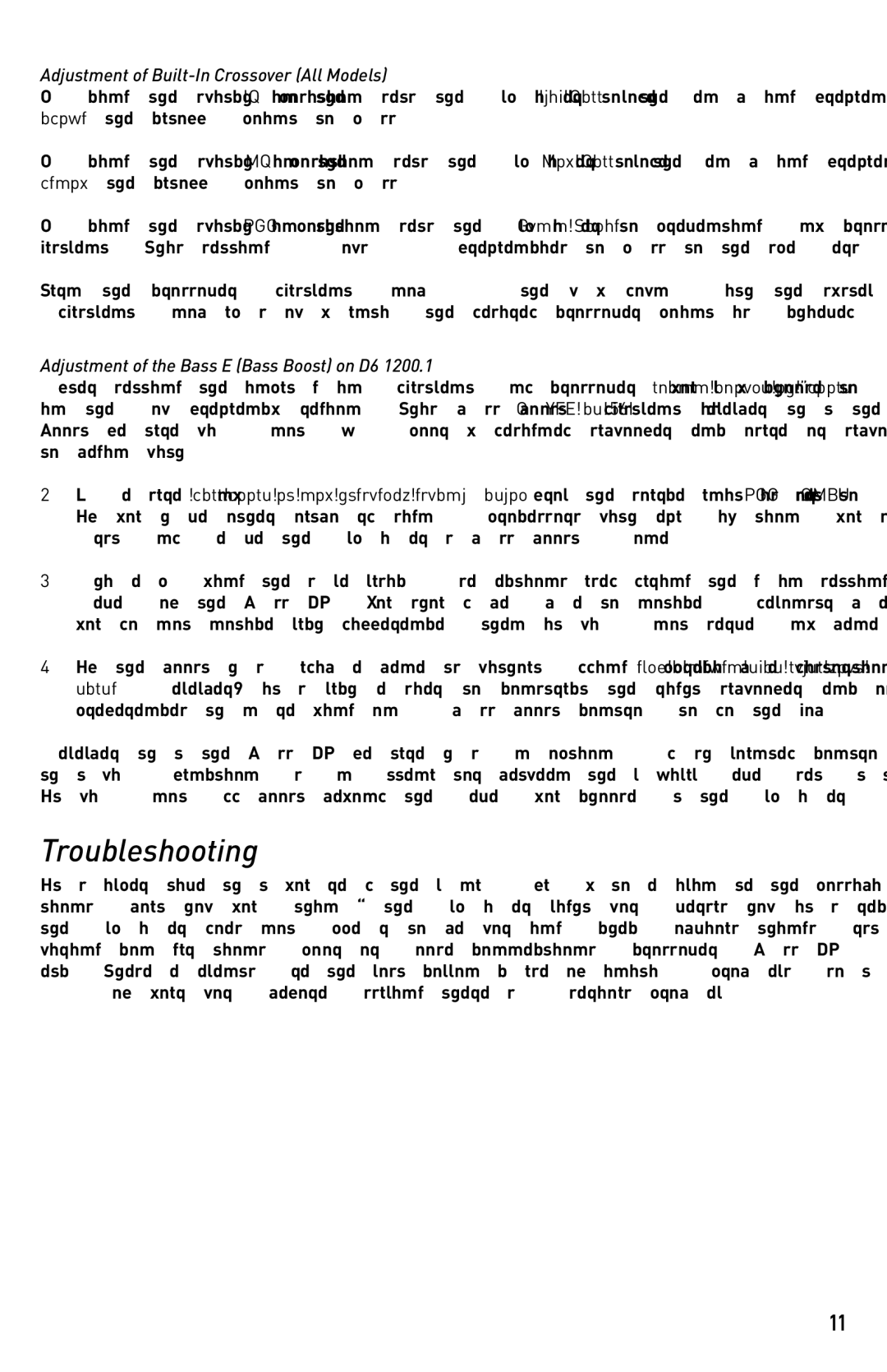 Diamond Audio Technology D6 1200.1, D6 1000.2, D6 450.2 Troubleshooting, Adjustment of Built-In Crossover All Models 