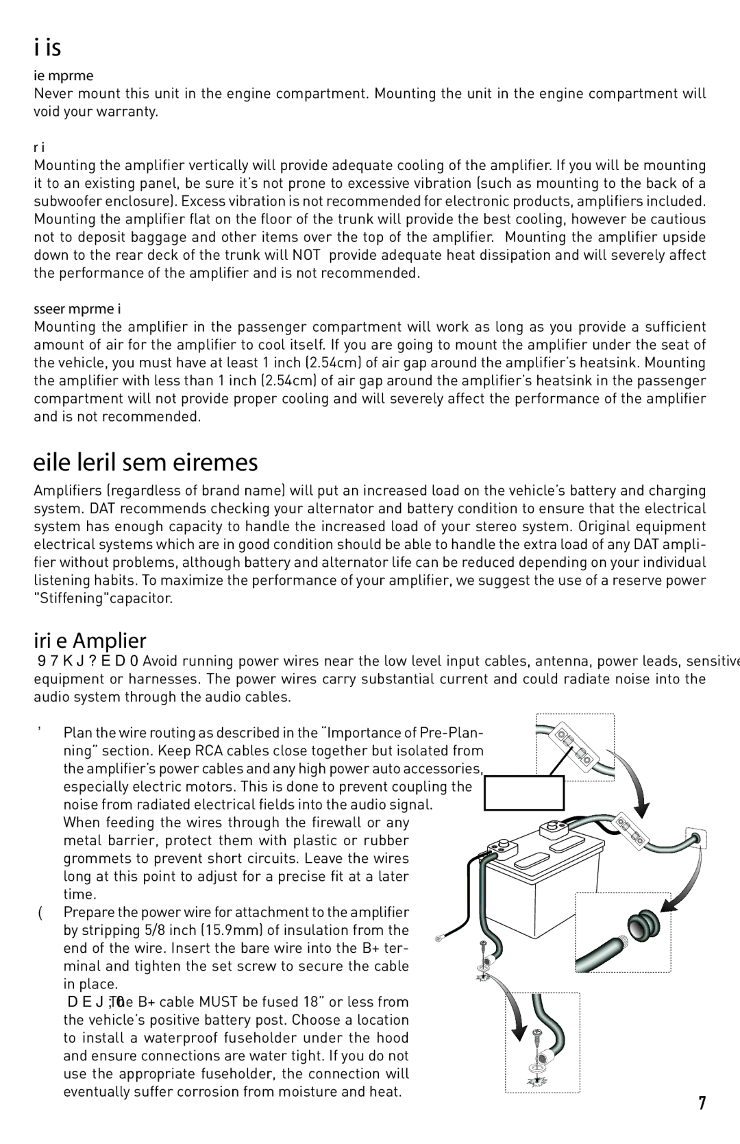 Diamond Audio Technology D6 1200.1 Mounting Locations, Vehicle Electrical System Requirements, Wiring the Amplifier 