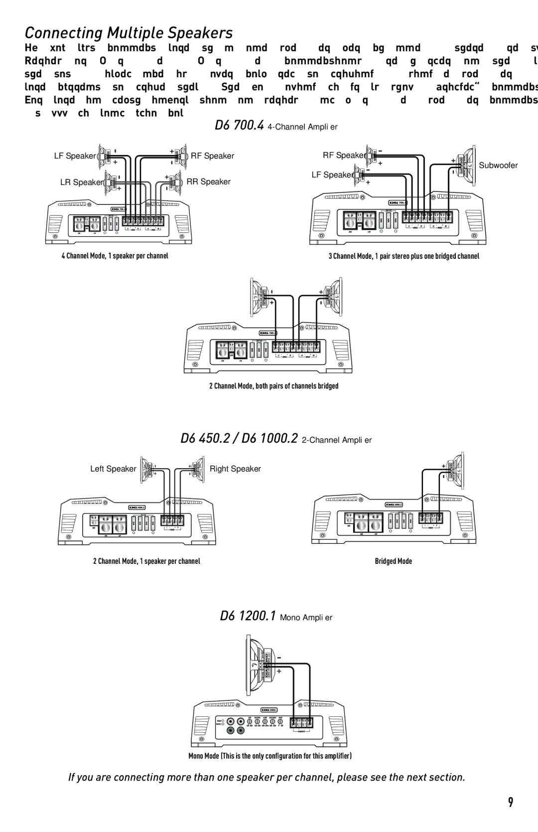 Diamond Audio Technology D6 700.4, D6 1200.1 Connecting Multiple Speakers, D6 450.2 / D6 1000.2 2-Channel Amplifier 