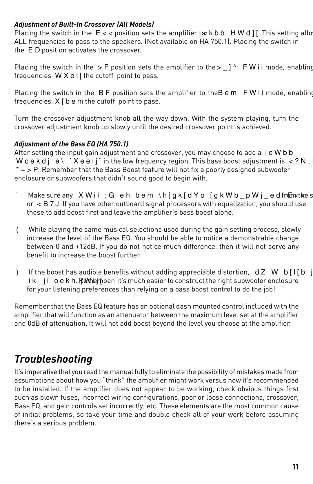 Diamond Audio Technology HA 750.1, HA 700.4, HA 700.2 Troubleshooting, Adjustment of Built-In Crossover All Models 