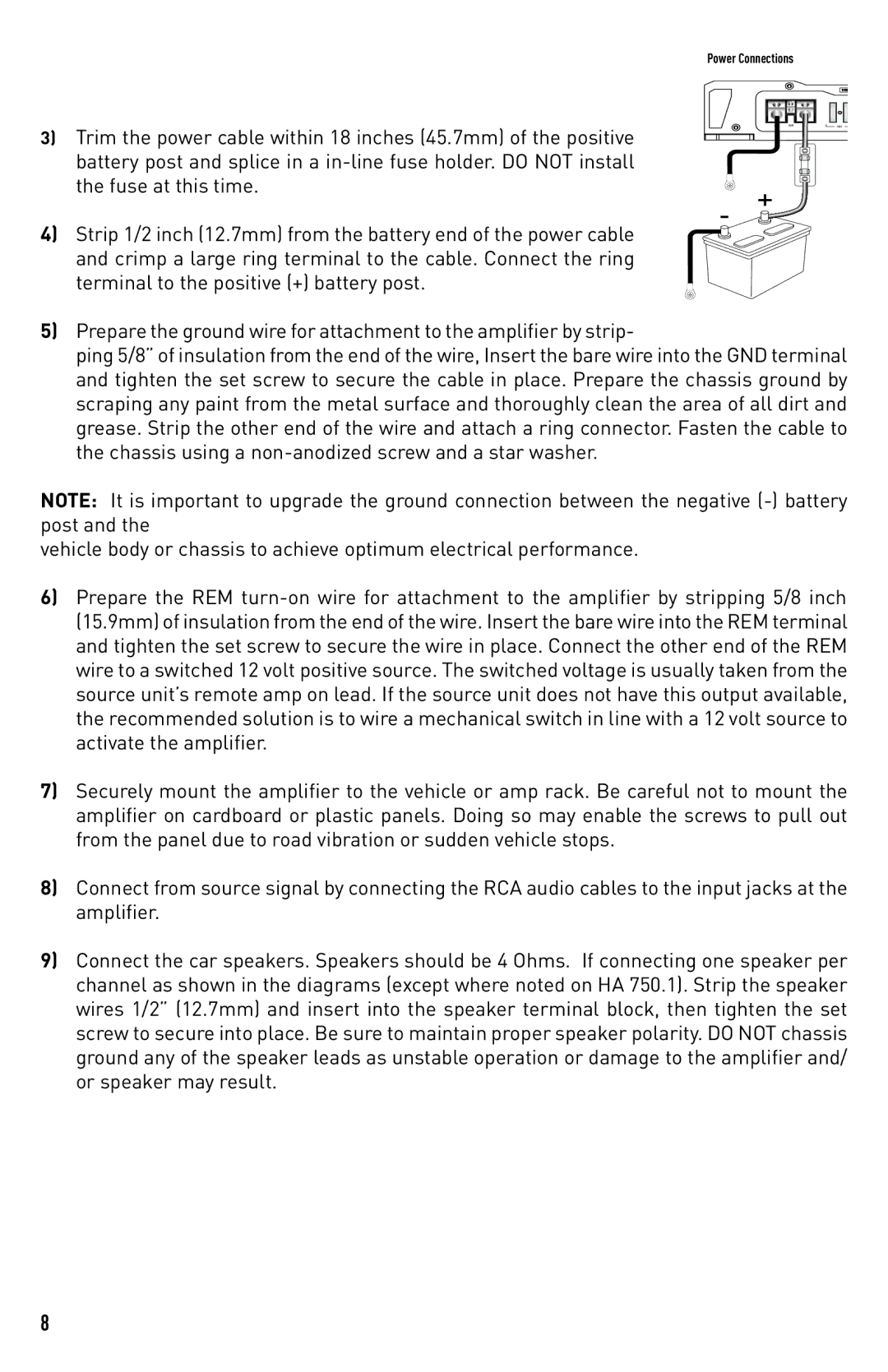 Diamond Audio Technology HA 750.1, HA 700.4, HA 700.2 installation manual Power Connections 