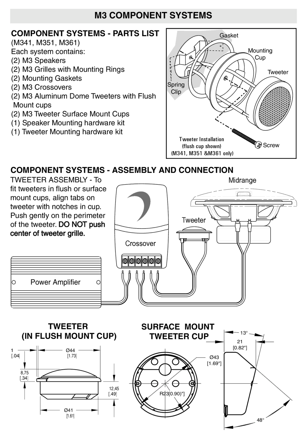 Diamond Audio Technology M331I - M341I Component Systems Parts List, Component Systems Assembly and Connection, Tweeter 