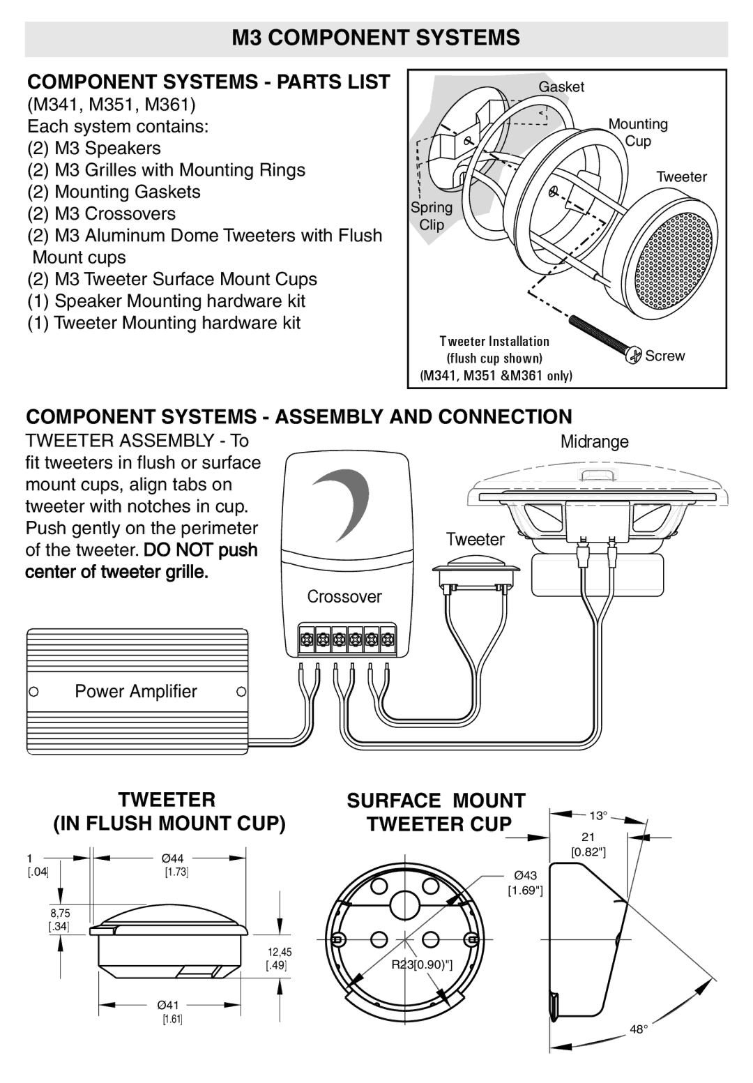 Diamond Audio Technology M371I - M391I Component Systems Parts List, Component Systems Assembly and Connection, Tweeter 