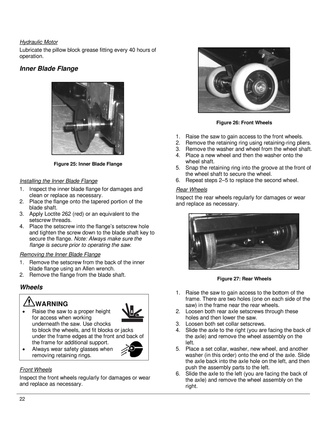 Diamond CC1800 manual Inner Blade Flange, Wheels 