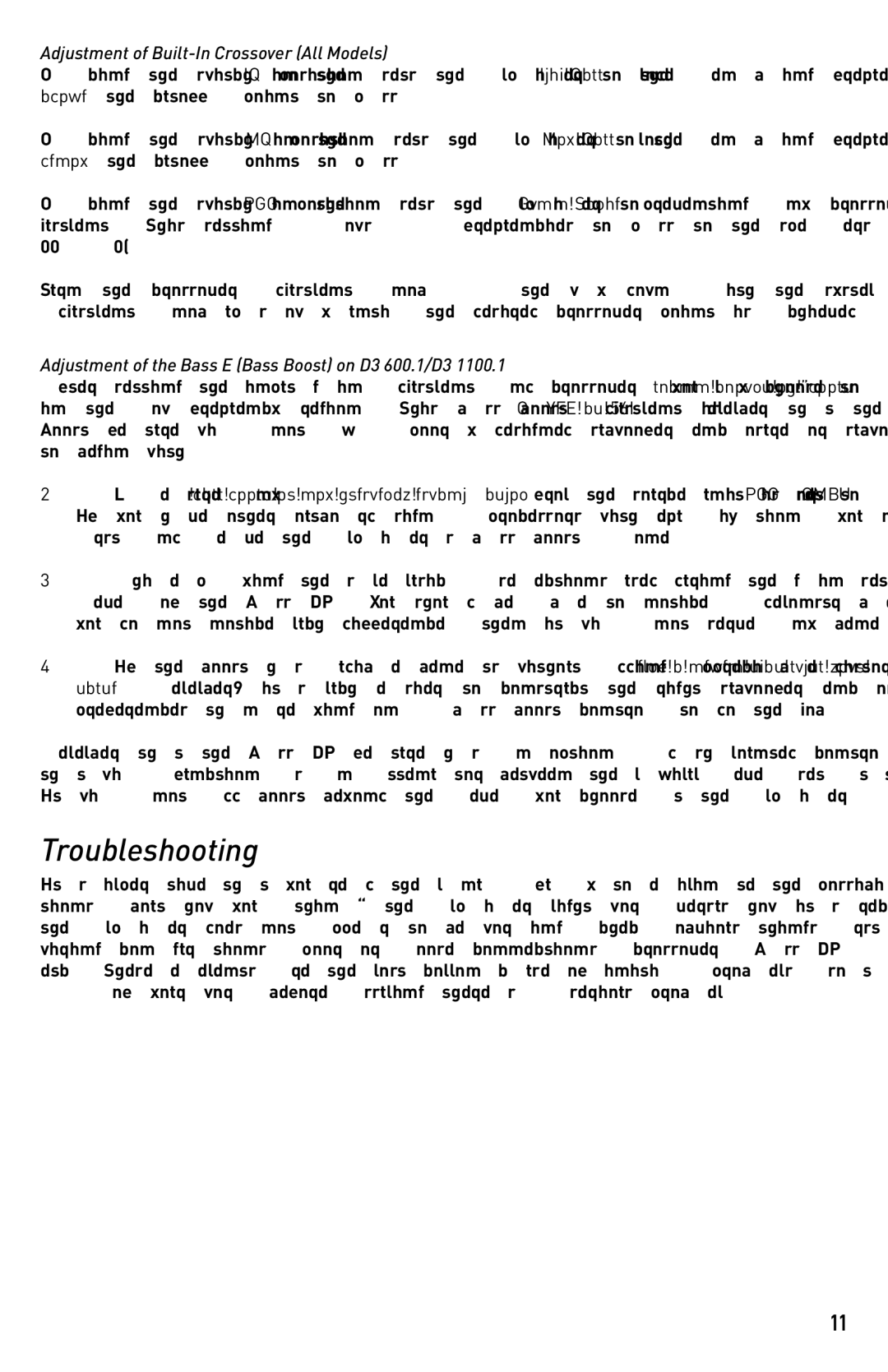 Diamond D3 500.4, D3 600.1, D3 400.2, D3 1100.1 manual Troubleshooting, Adjustment of Built-In Crossover All Models 