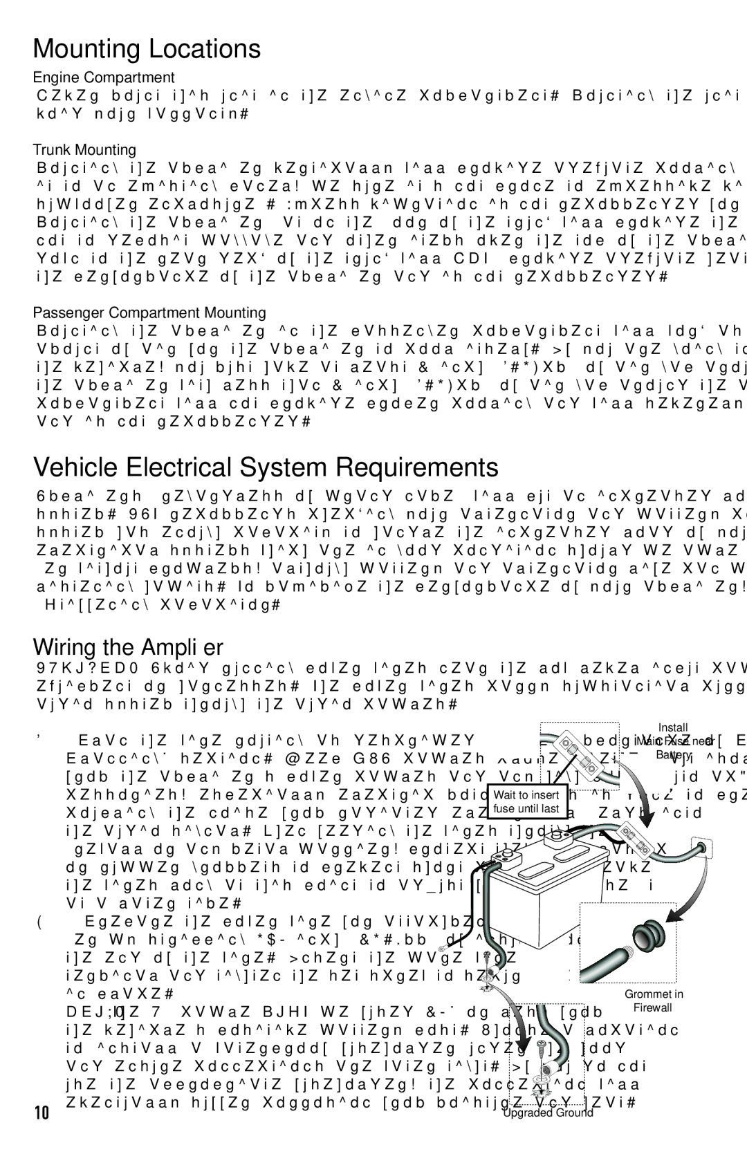 Diamond D600.1, D300.2, D300.4, D400.1 Mounting Locations, Vehicle Electrical System Requirements, Wiring the Amplifier 