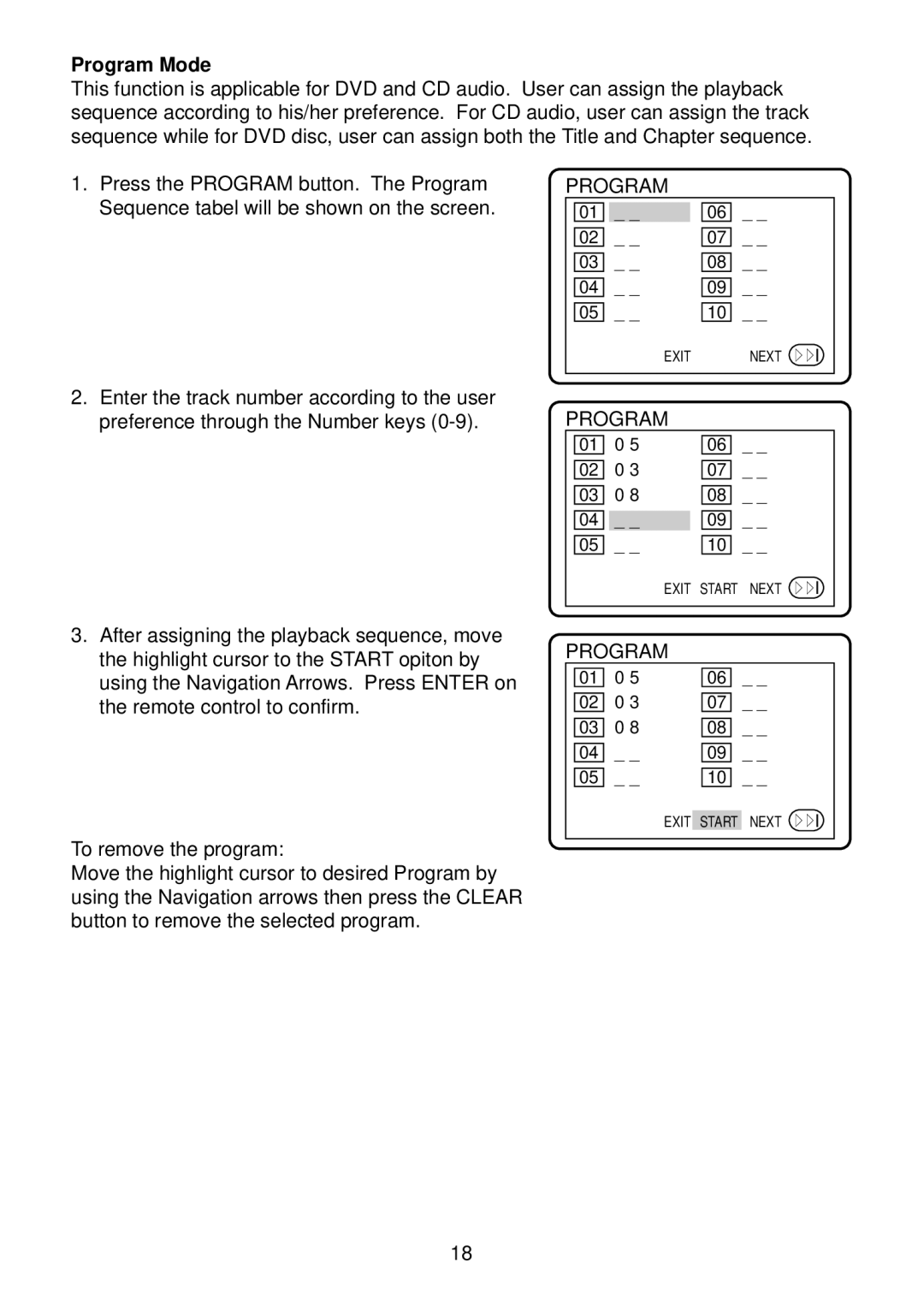 Diamond DVDV805-03 operation manual Program Mode 