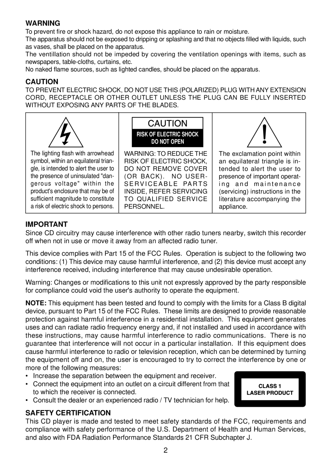 Diamond DVDV805-03 operation manual Safety Certification, Do not Open 