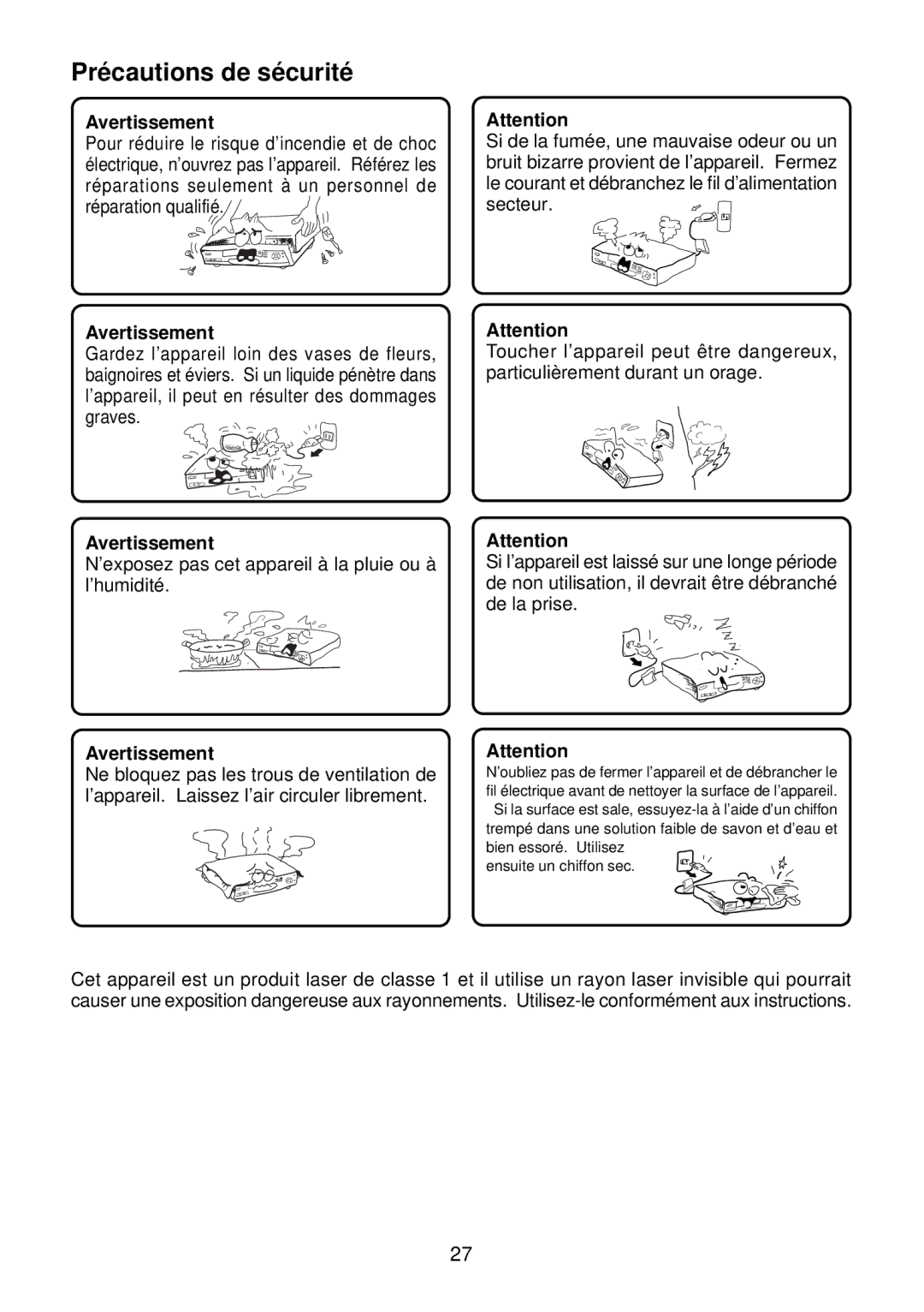 Diamond DVDV805-03 operation manual Précautions de sécurité, Avertissement 