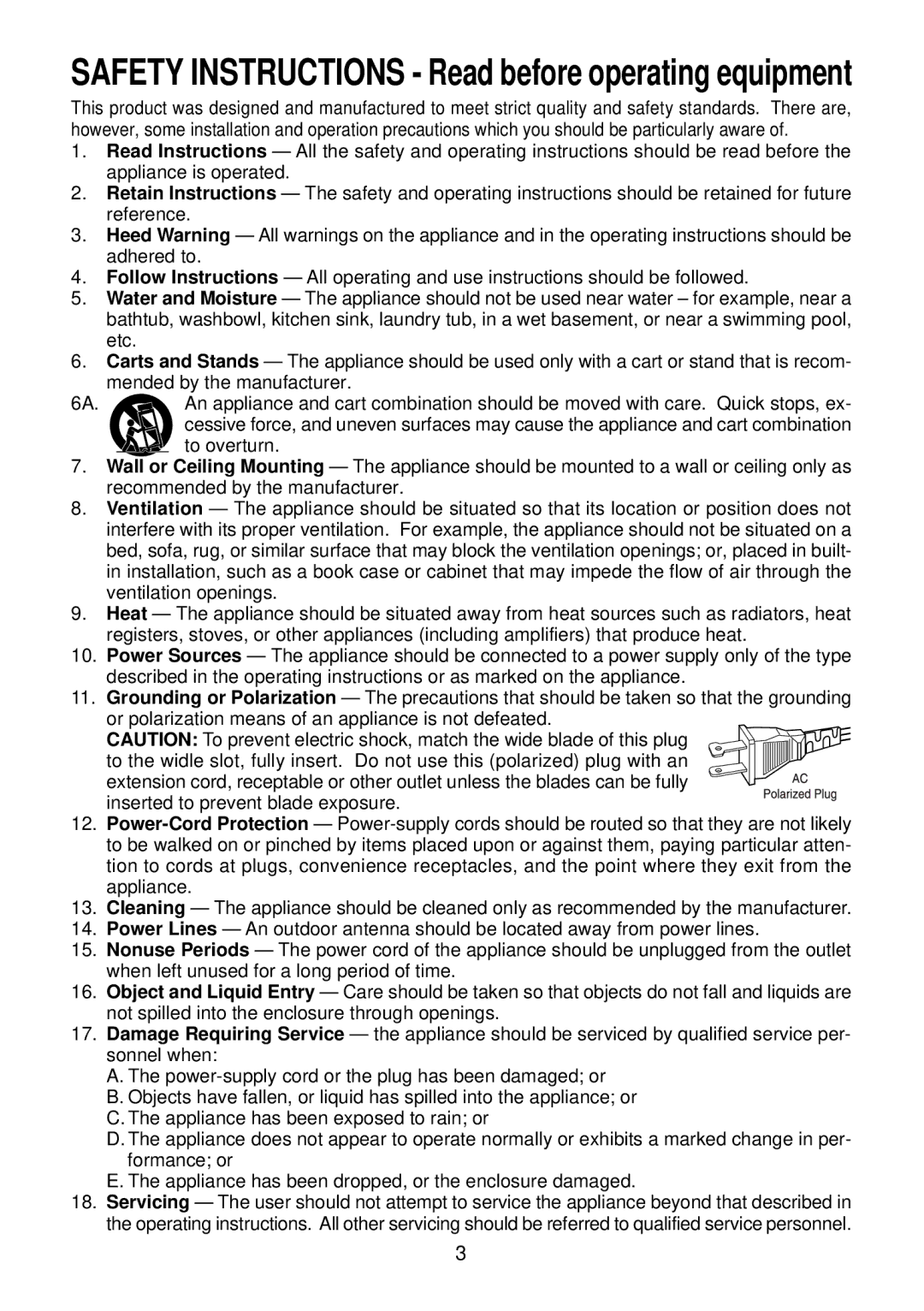 Diamond DVDV805-03 operation manual Safety Instructions Read before operating equipment 