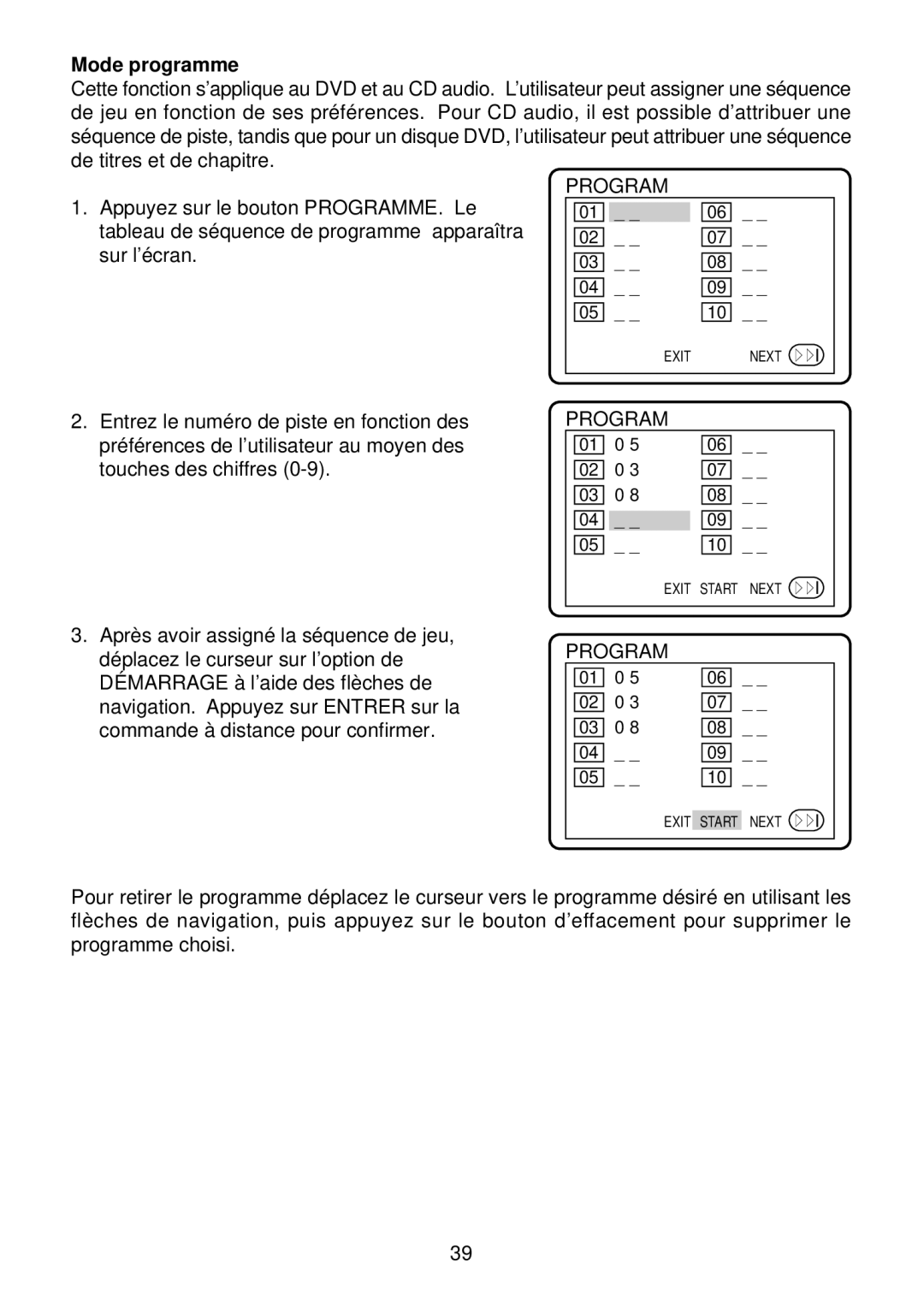 Diamond DVDV805-03 operation manual Mode programme, Program 