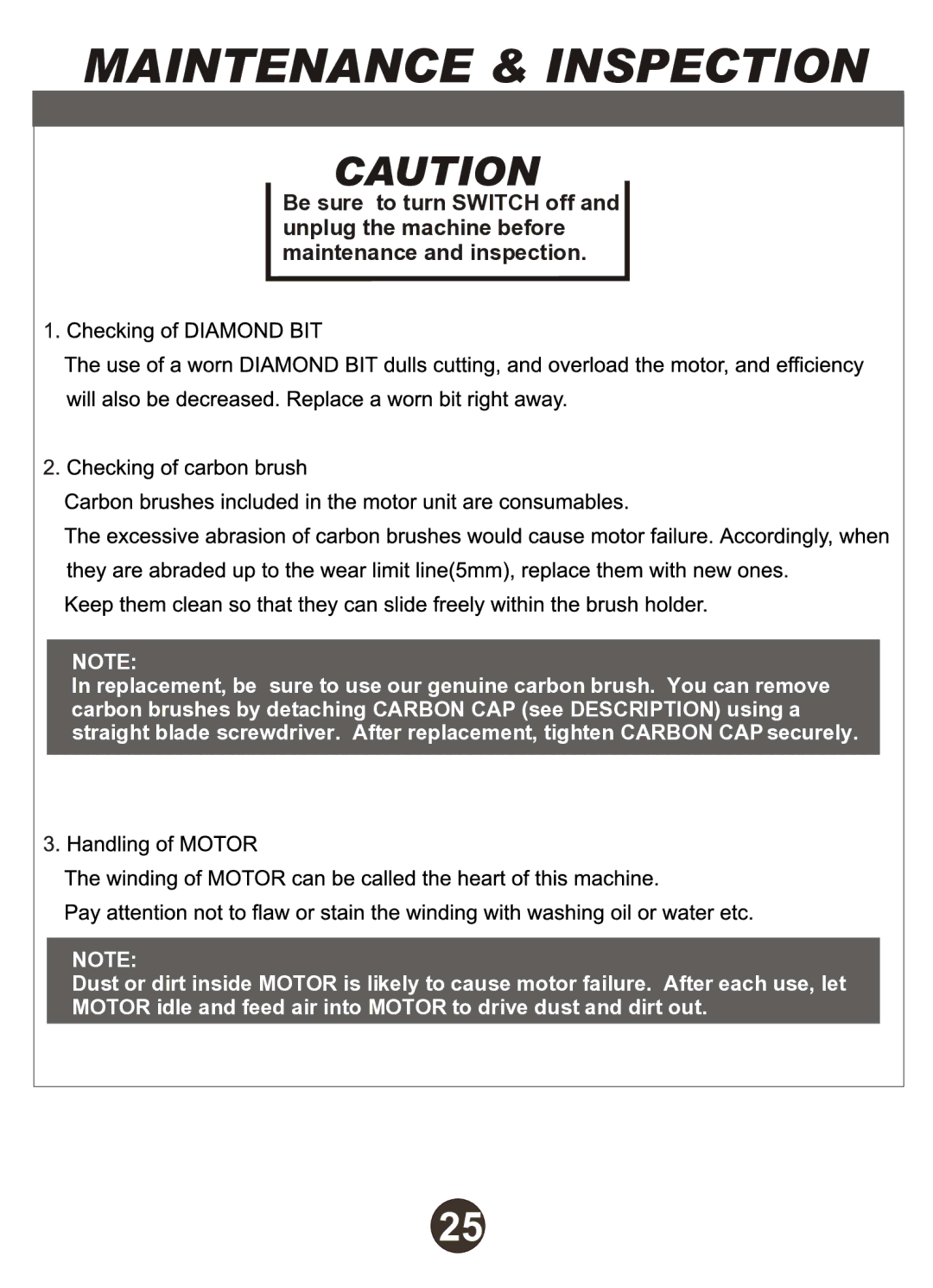 Diamond MIAA-15 manual Maintenance & Inspection 