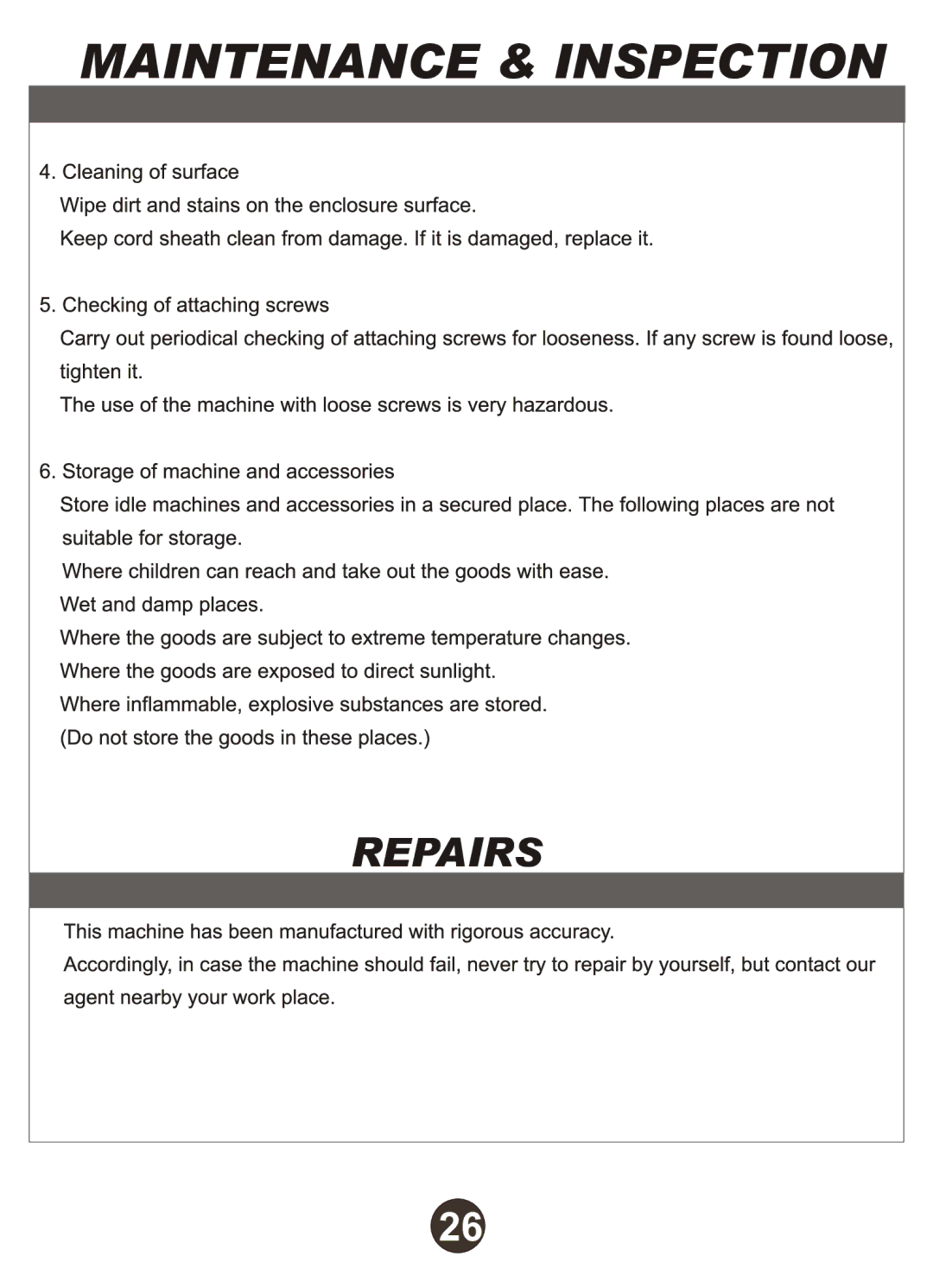 Diamond MIAA-15 manual Maintenance & Inspection 