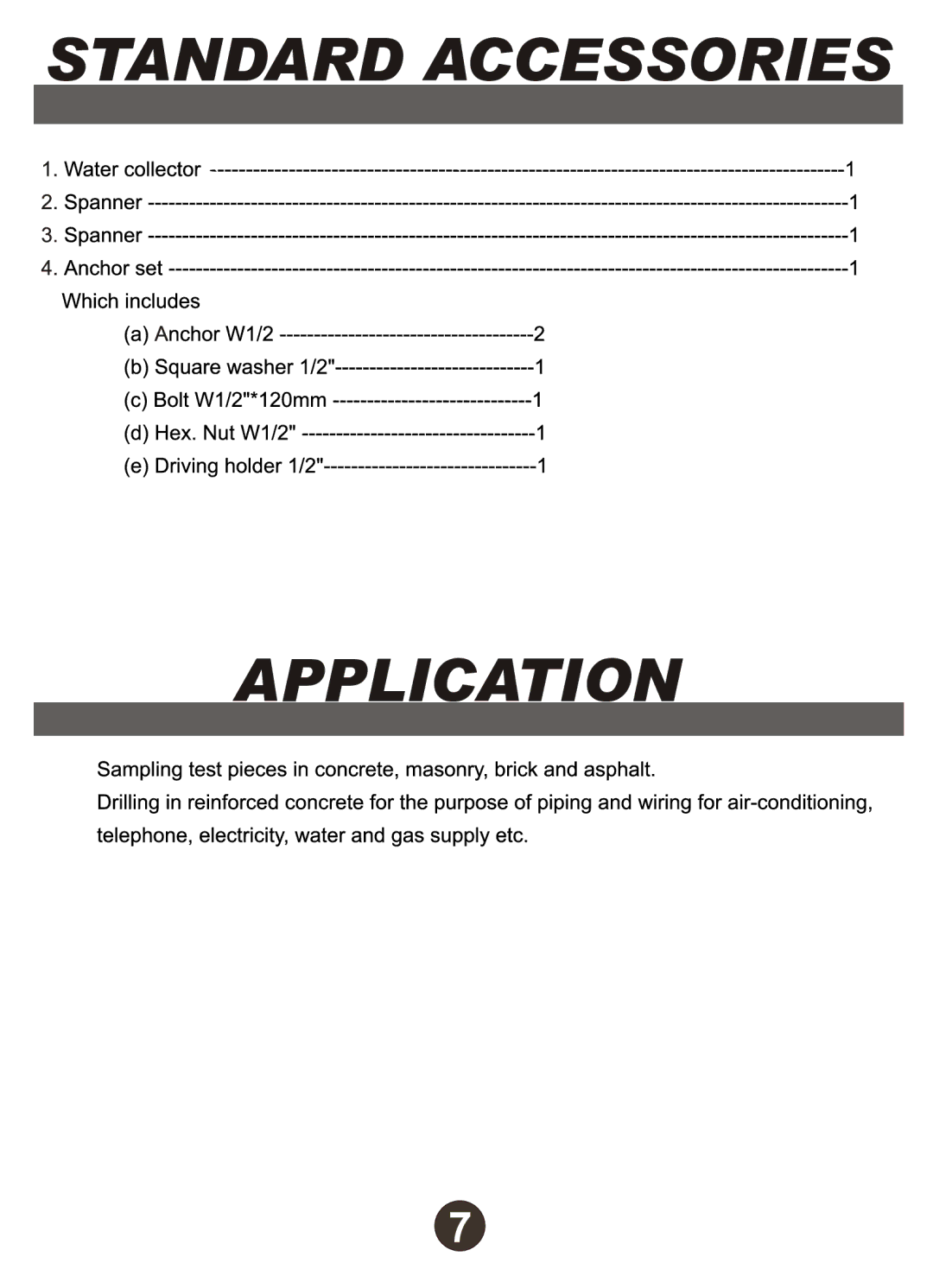 Diamond MIAA-15 manual Standard Accessories Application 