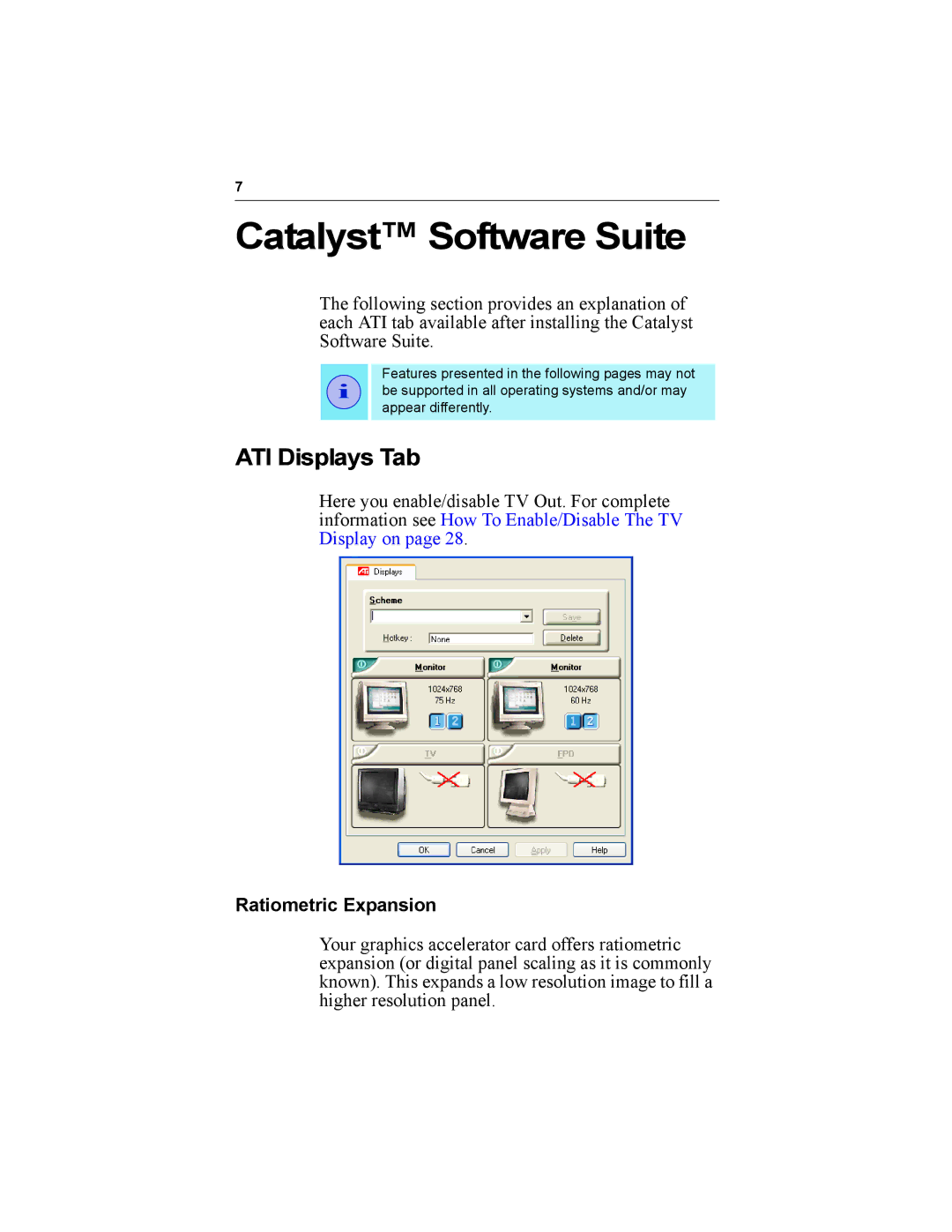 Diamond Multimedia 9000 specifications Catalyst Software Suite, ATI Displays Tab, Ratiometric Expansion 