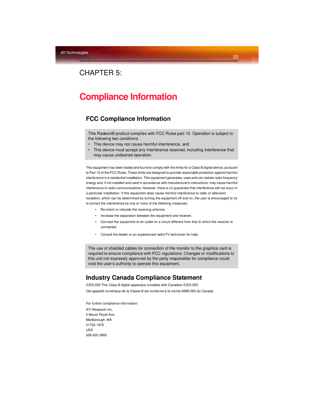 Diamond Multimedia 9600 PRO manual FCC Compliance Information, Industry Canada Compliance Statement 