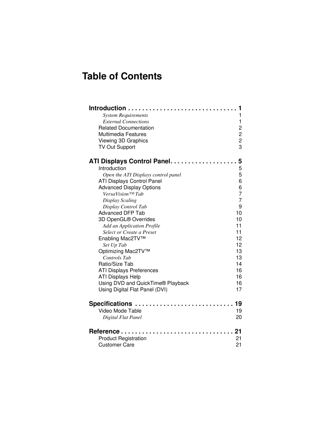 Diamond Multimedia 9600 PRO manual Table of Contents 