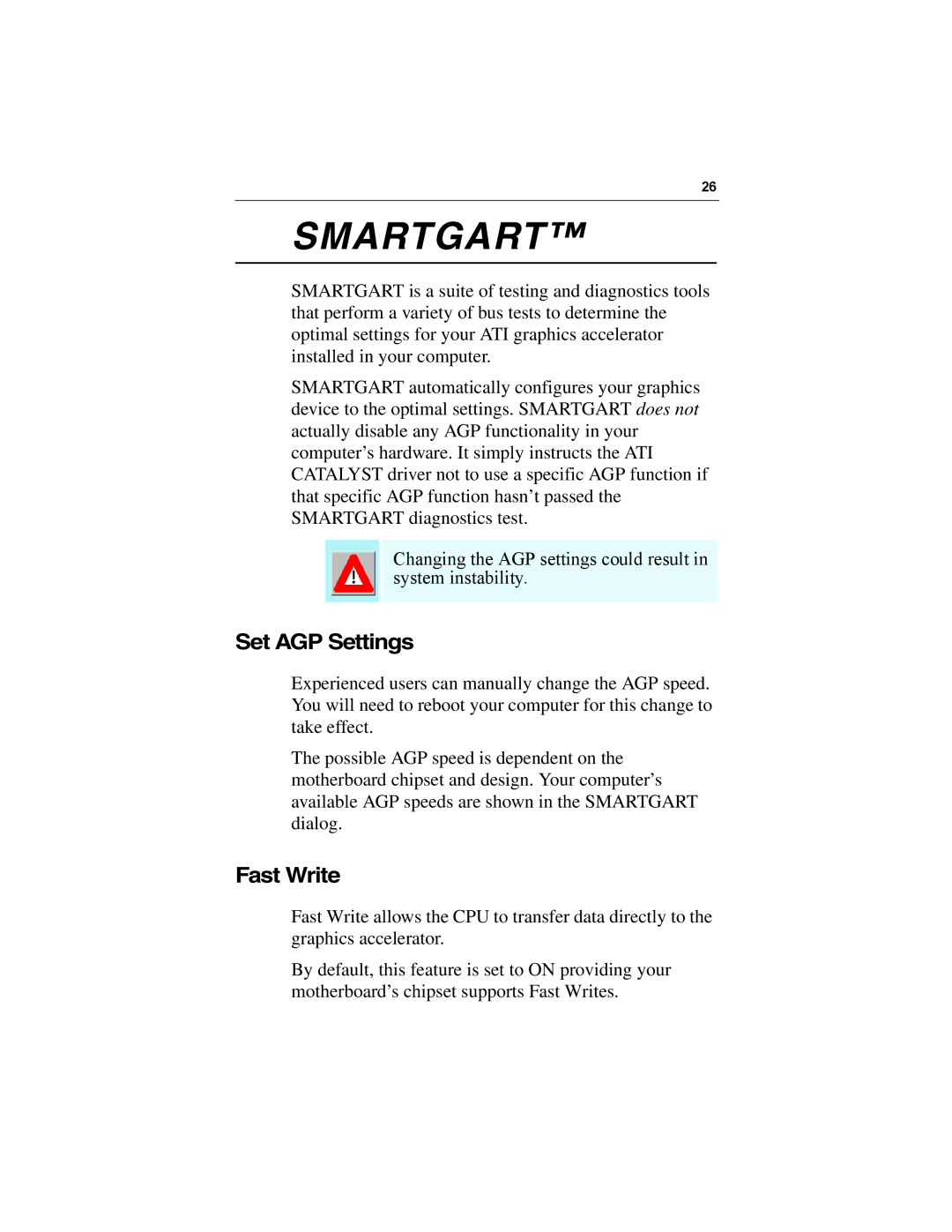 Diamond Multimedia 9800 Series specifications Set AGP Settings, Fast Write 