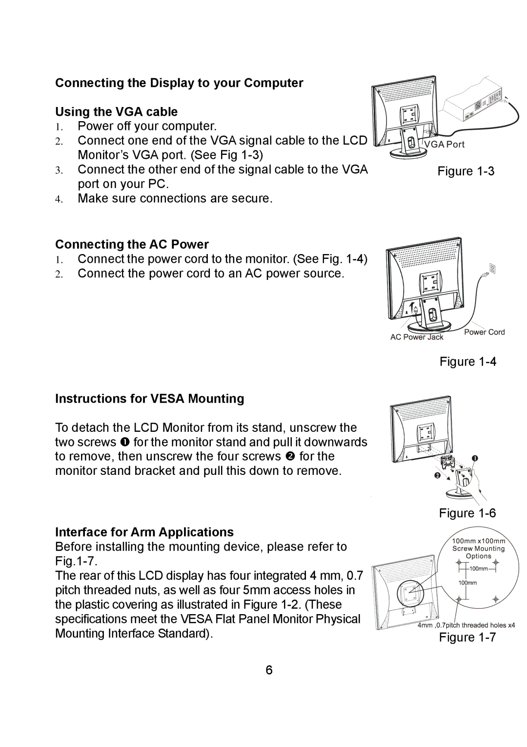 Diamond Multimedia DV170J/JB manual Connecting the Display to your Computer Using the VGA cable, Connecting the AC Power 