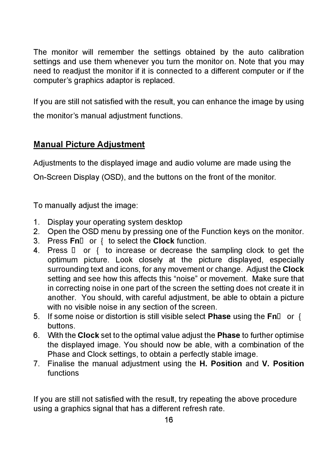 Diamond Multimedia DV170J/JB manual Manual Picture Adjustment 