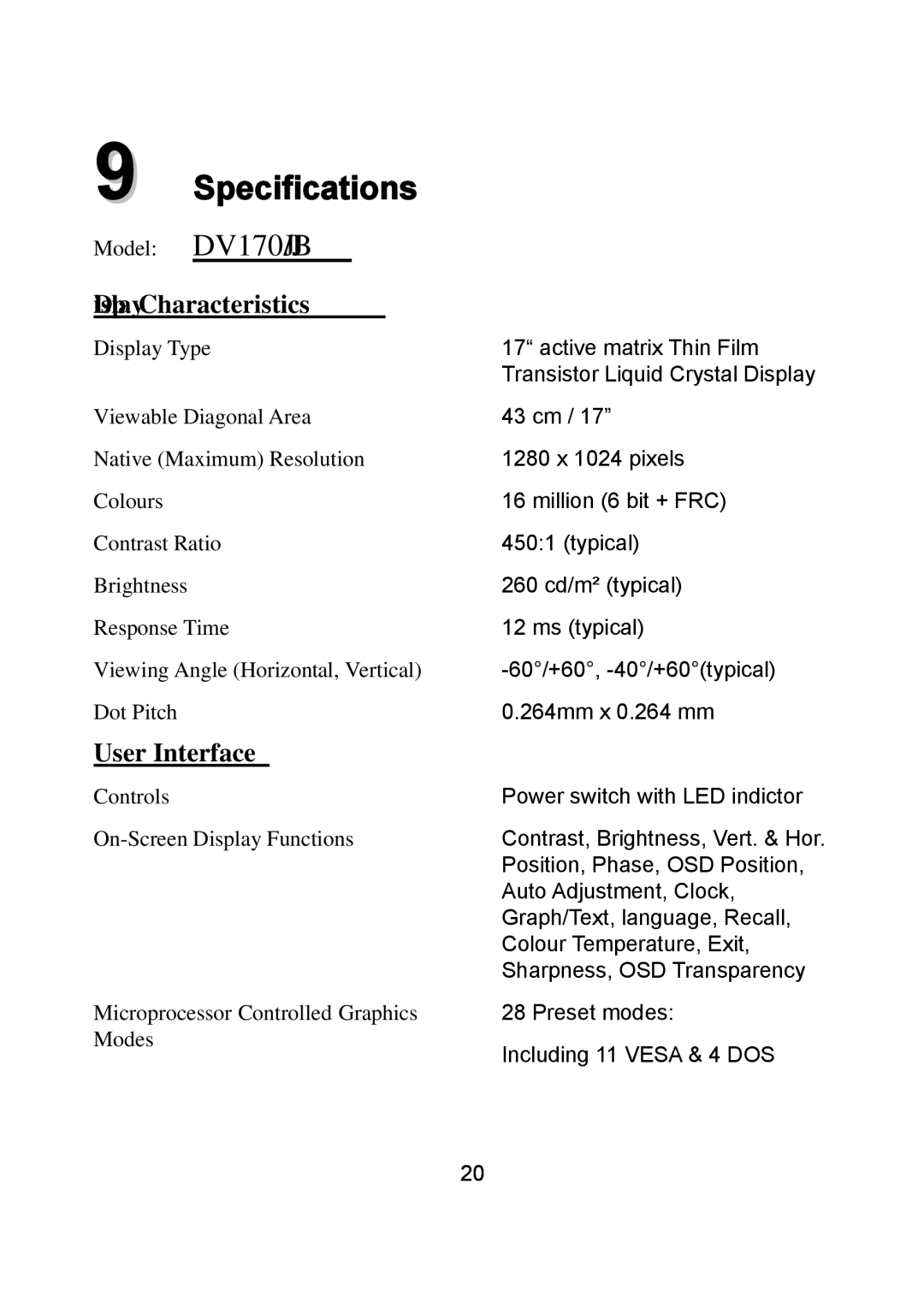 Diamond Multimedia DV170J/JB manual Specifications 