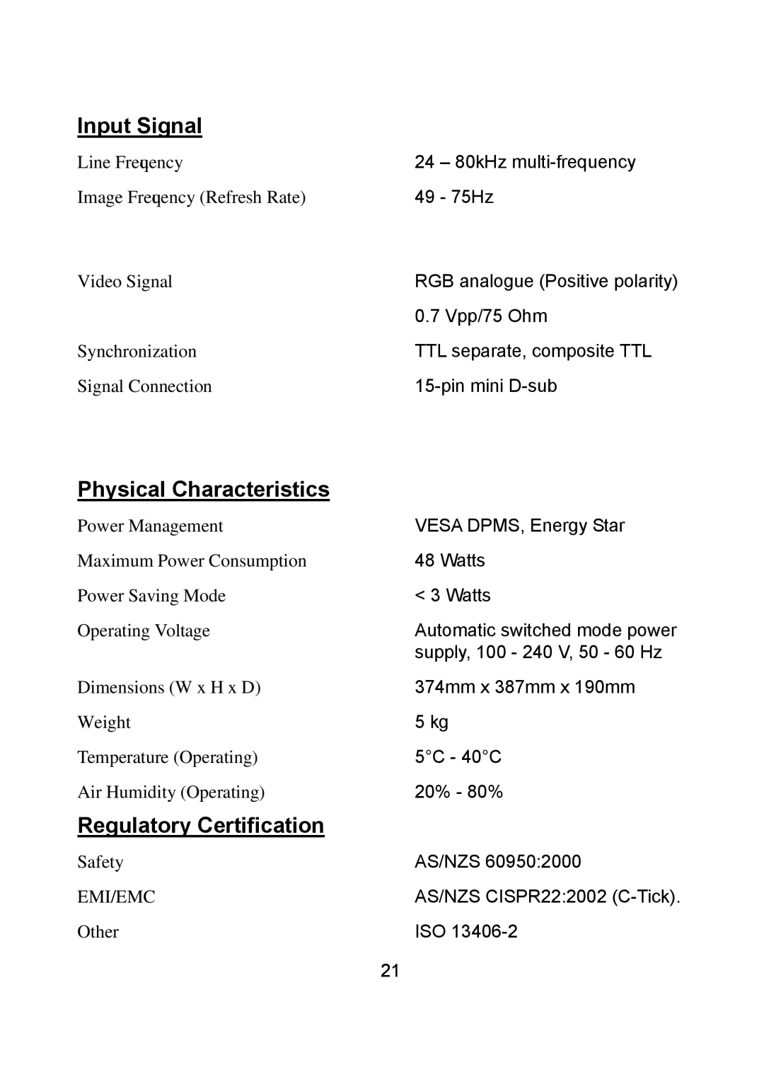 Diamond Multimedia DV170J/JB Line Frequency, Image Frequency Refresh Rate, Video Signal, Synchronization, Power Management 