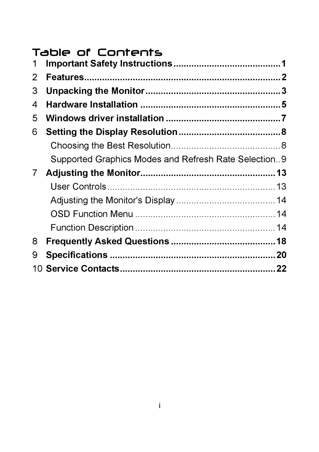 Diamond Multimedia DV170J/JB manual Table of Contents 