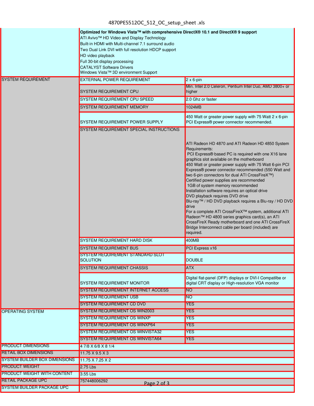 Diamond Multimedia HD 4800 Series manual 4870PE5512OC512OCsetupsheet .xls 