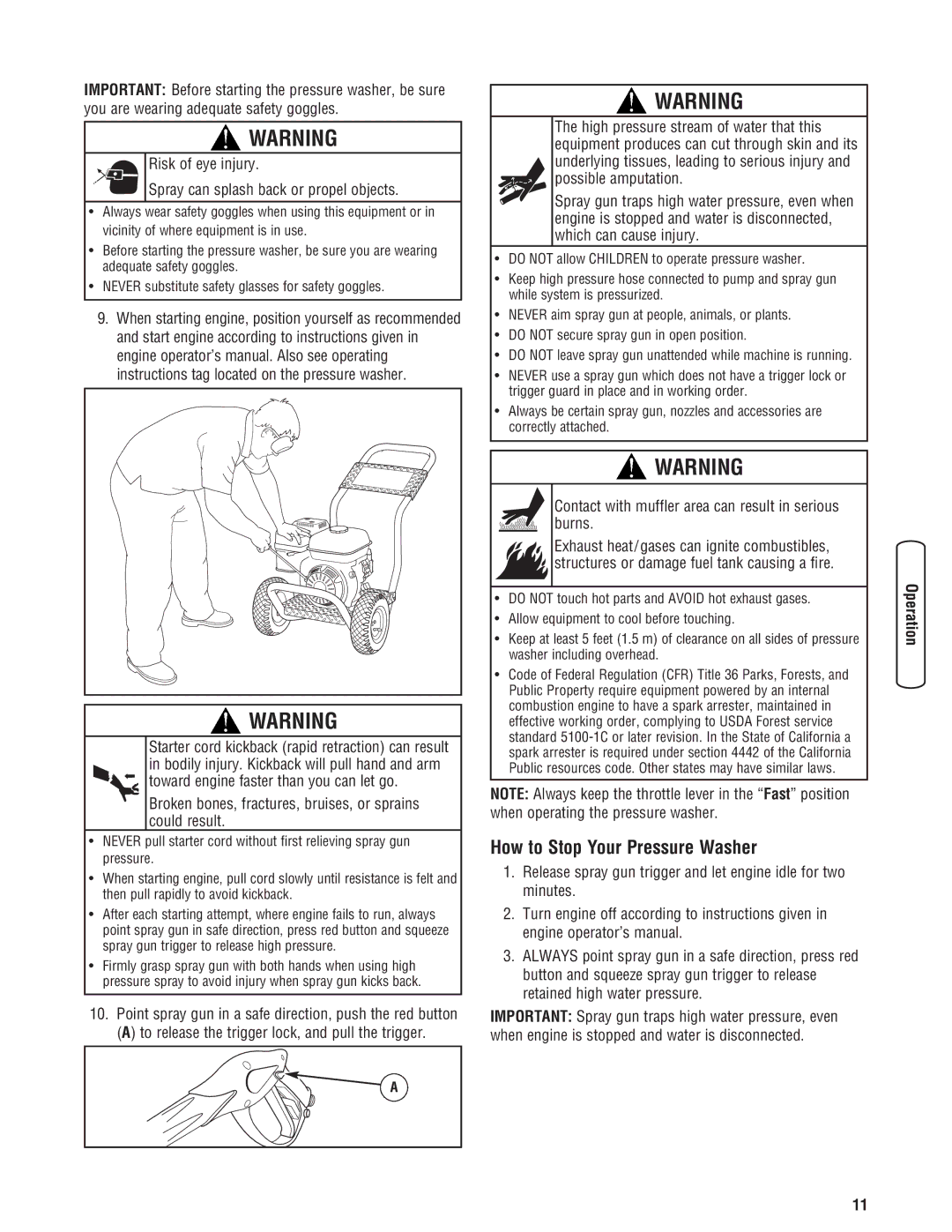 Diamond Power Products 3100 Psi manual How to Stop Your Pressure Washer 