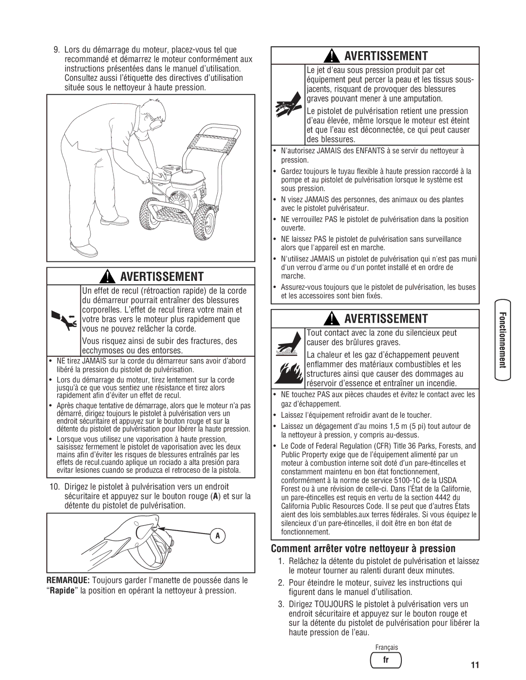 Diamond Power Products 3100 Psi manual Comment arrêter votre nettoyeur à pression 