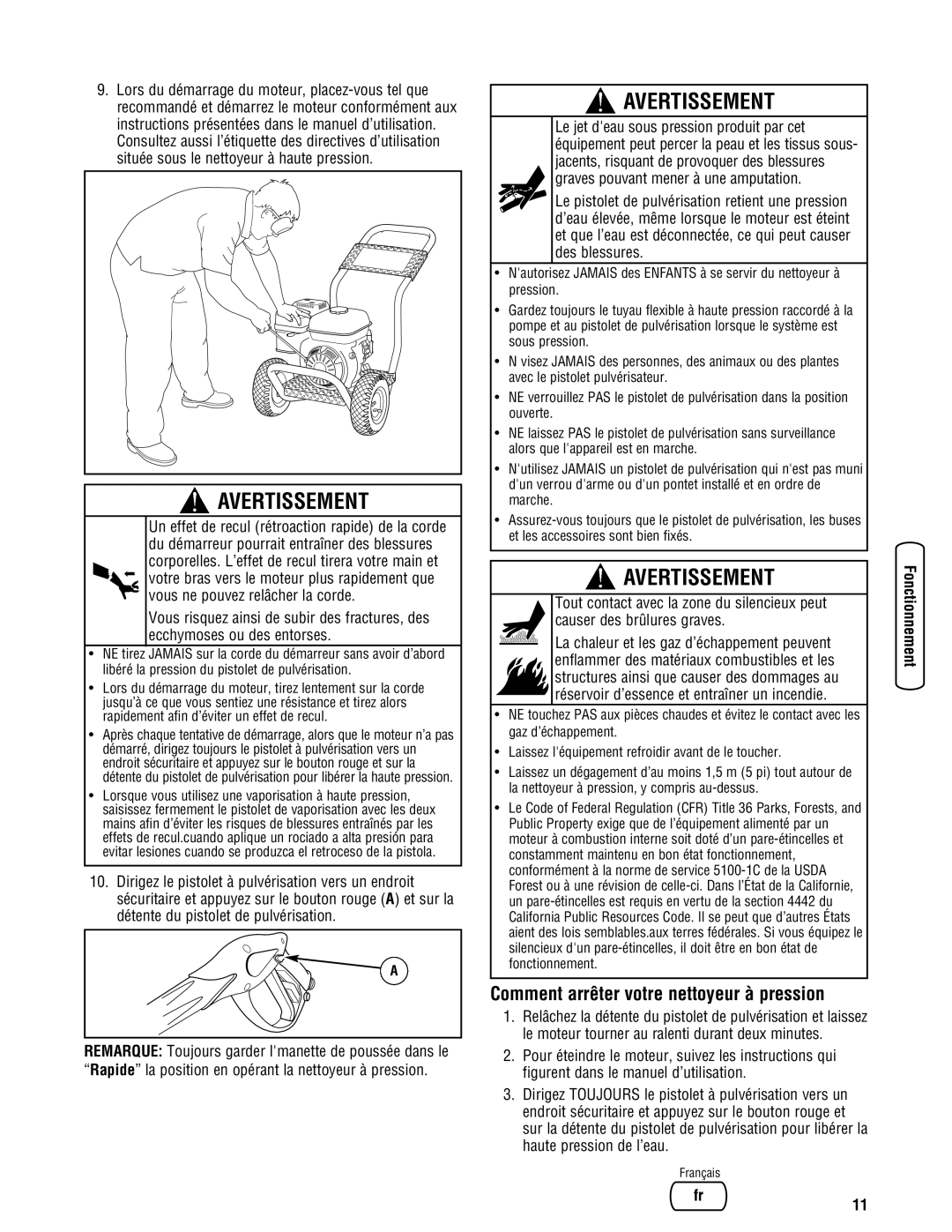 Diamond Power Products 3100 Psi manual Comment arrêter votre nettoyeur à pression, Avertissement 
