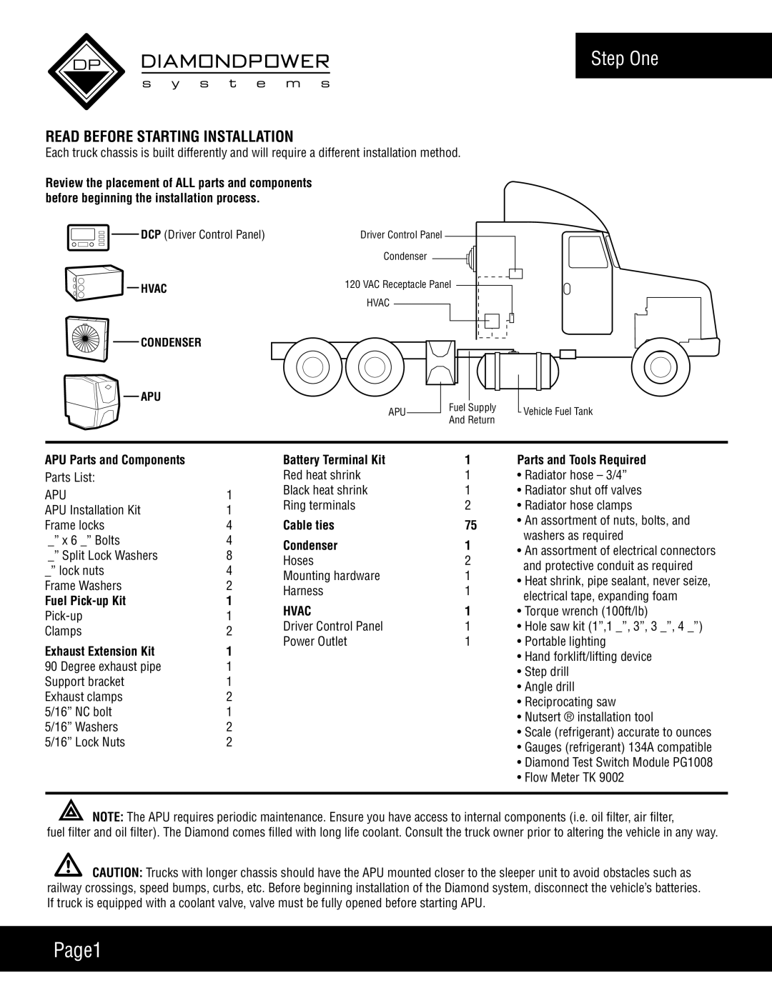 Diamond Power Products DPS6500 manual Page1, Step One, Read Before Starting Installation 