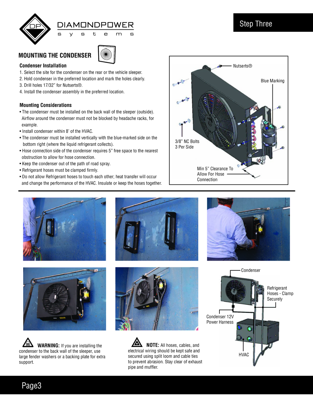 Diamond Power Products DPS6500 Page3, Step Three, Mounting the Condenser, Condenser Installation, Mounting Considerations 