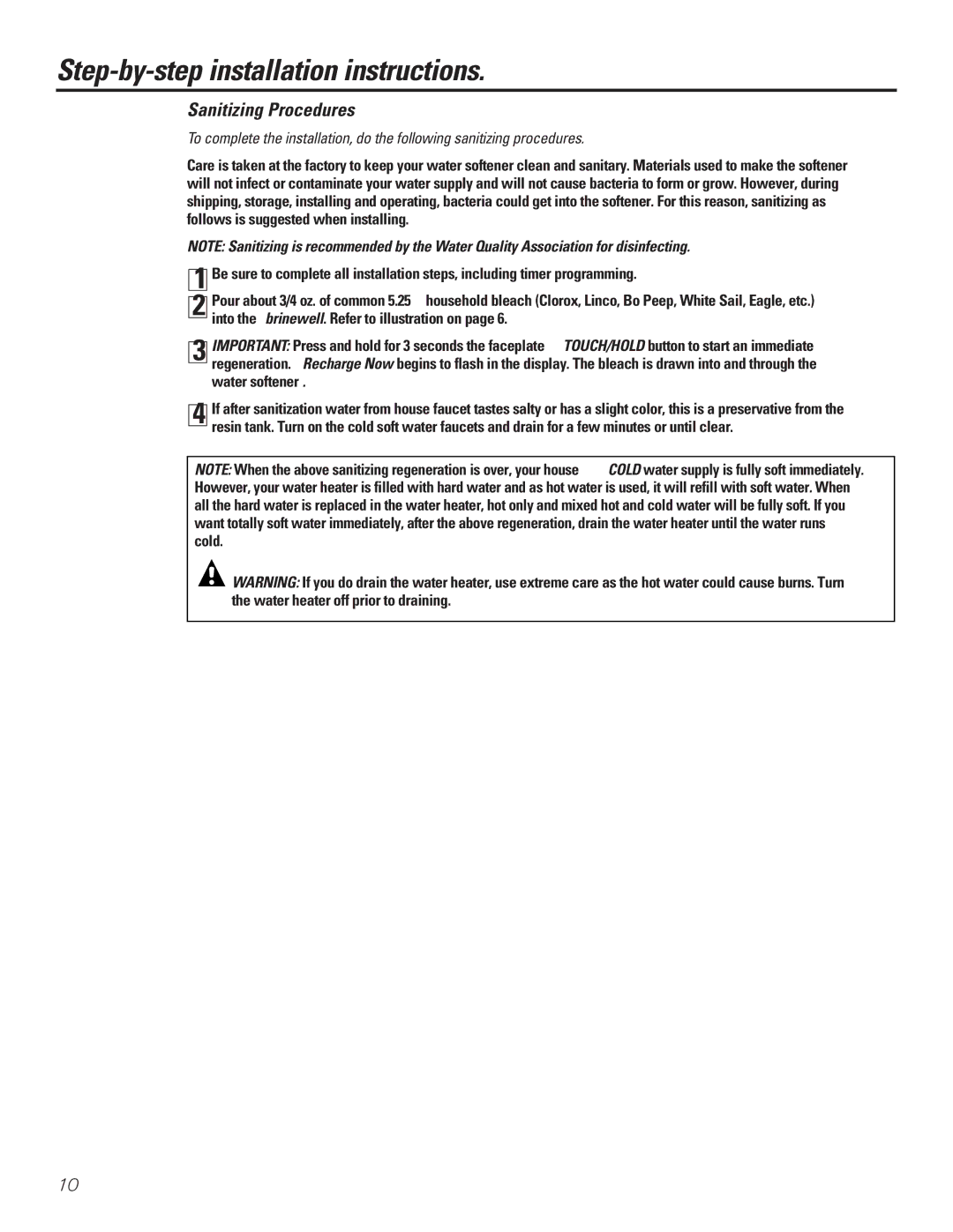 Diamond Power Products GNSF18Z01, GXSF39B, GXSF27B, GNSF35Z01 installation instructions Sanitizing Procedures 