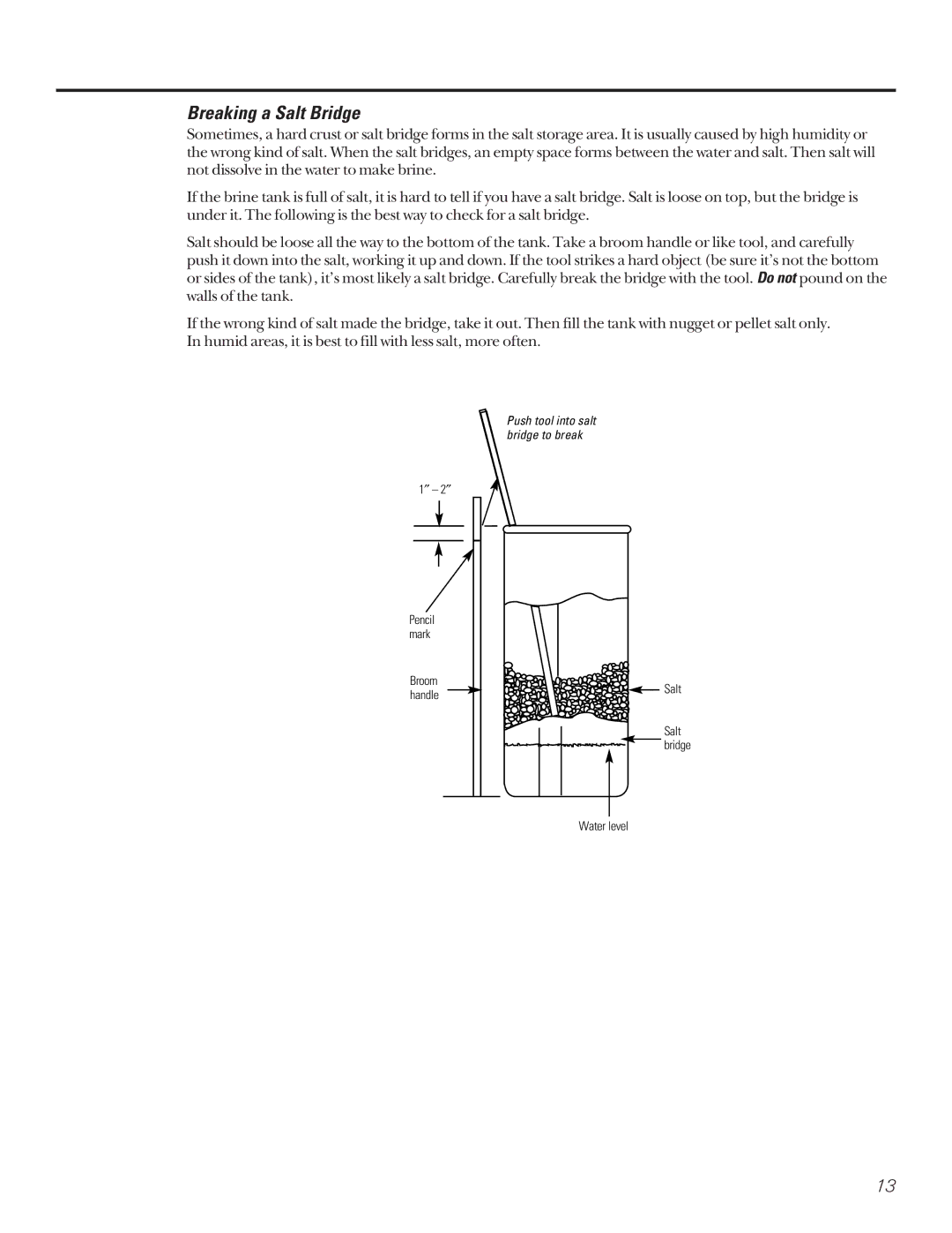 Diamond Power Products GXSF27B, GXSF39B, GNSF18Z01, GNSF35Z01 installation instructions Breaking a Salt Bridge 