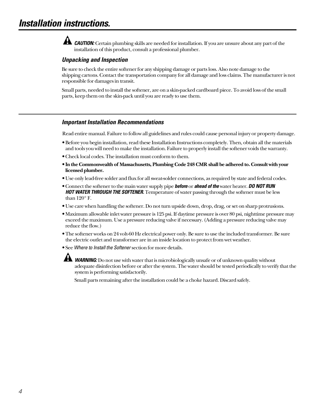 Diamond Power Products GXSF39B Installation instructions, Unpacking and Inspection, Important Installation Recommendations 