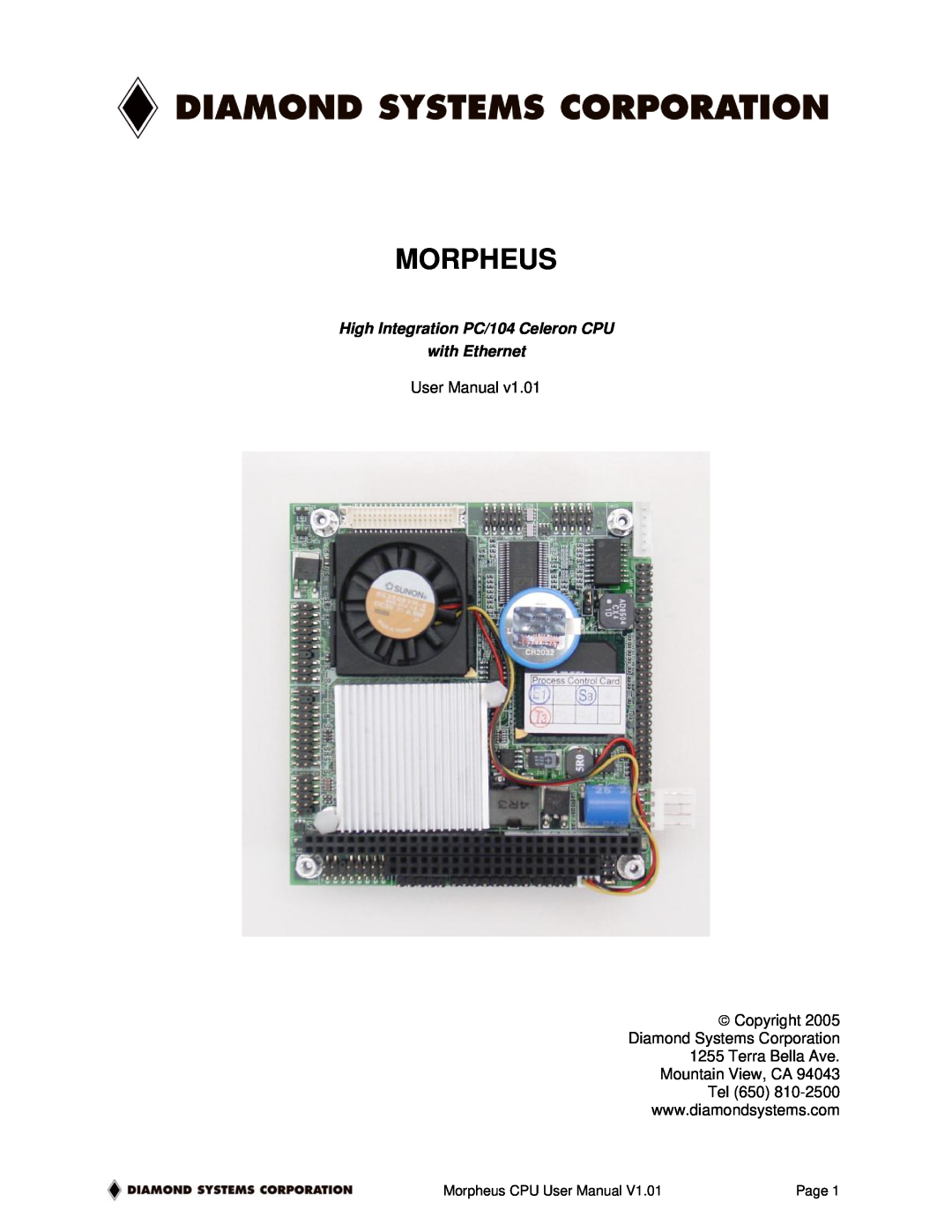 Diamond Systems High INtegration PC/104 Celeron CPU with Ethernet, 1.01 user manual Morpheus, Page 