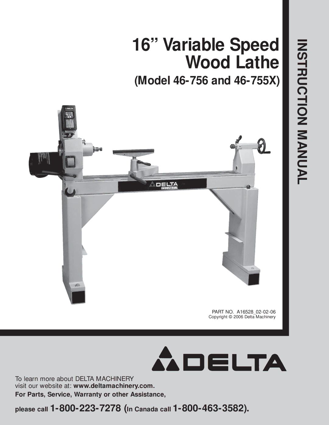 Diamond Systems 46-756 instruction manual Variable Speed Wood Lathe 