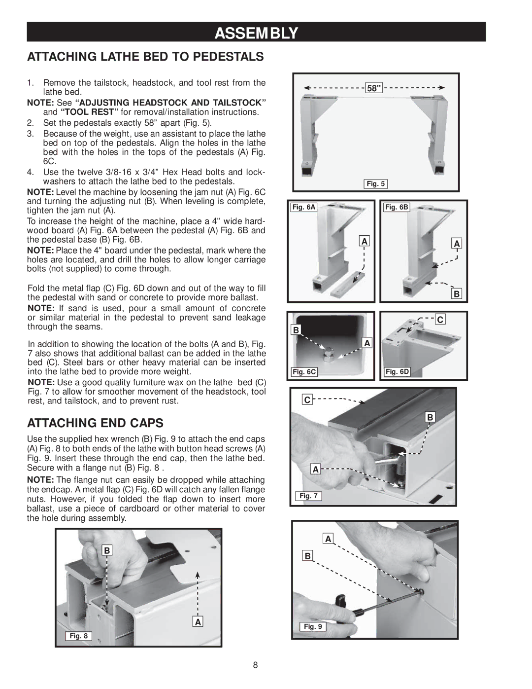 Diamond Systems 46-756 instruction manual Assembly, Attaching Lathe BED to Pedestals 