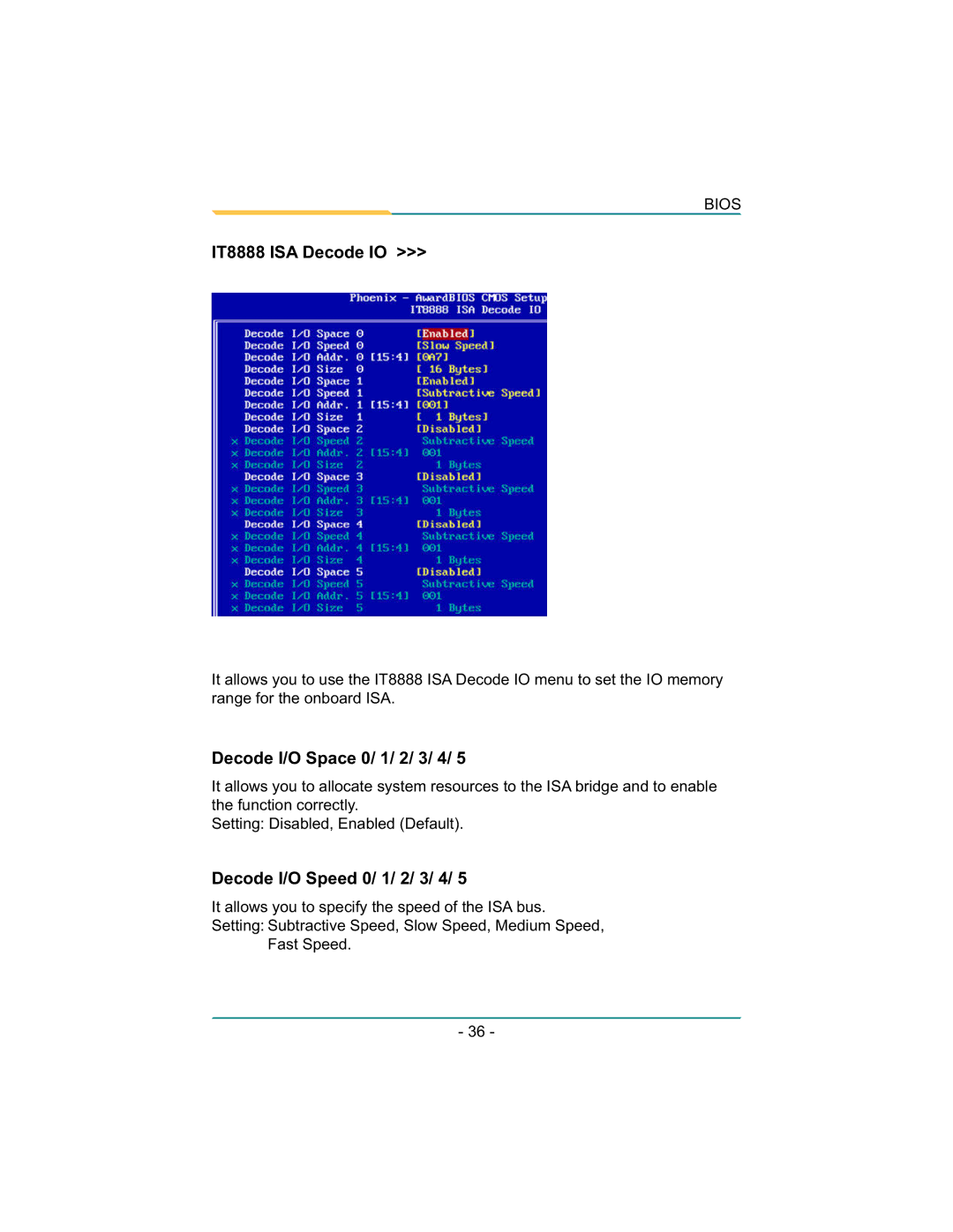 Diamond Systems LX800 PC/104 IT8888 ISA Decode IO, Decode I/O Space 0/ 1/ 2/ 3/ 4, Decode I/O Speed 0/ 1/ 2/ 3/ 4 