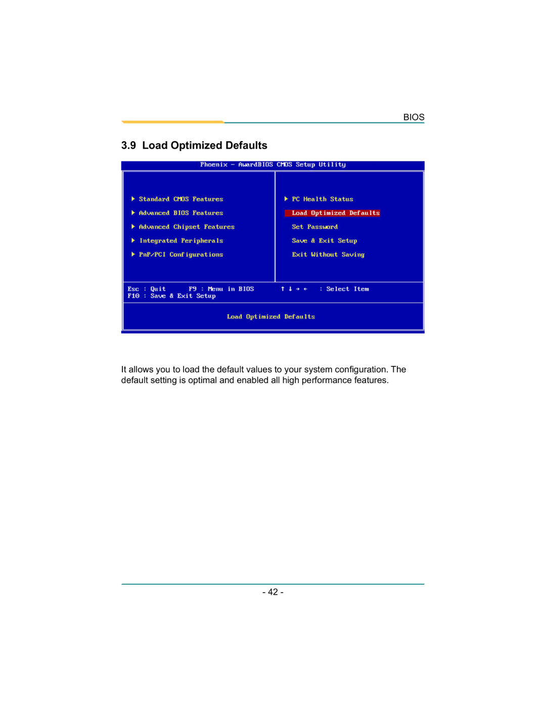 Diamond Systems LX800 PC/104 user manual Load Optimized Defaults 