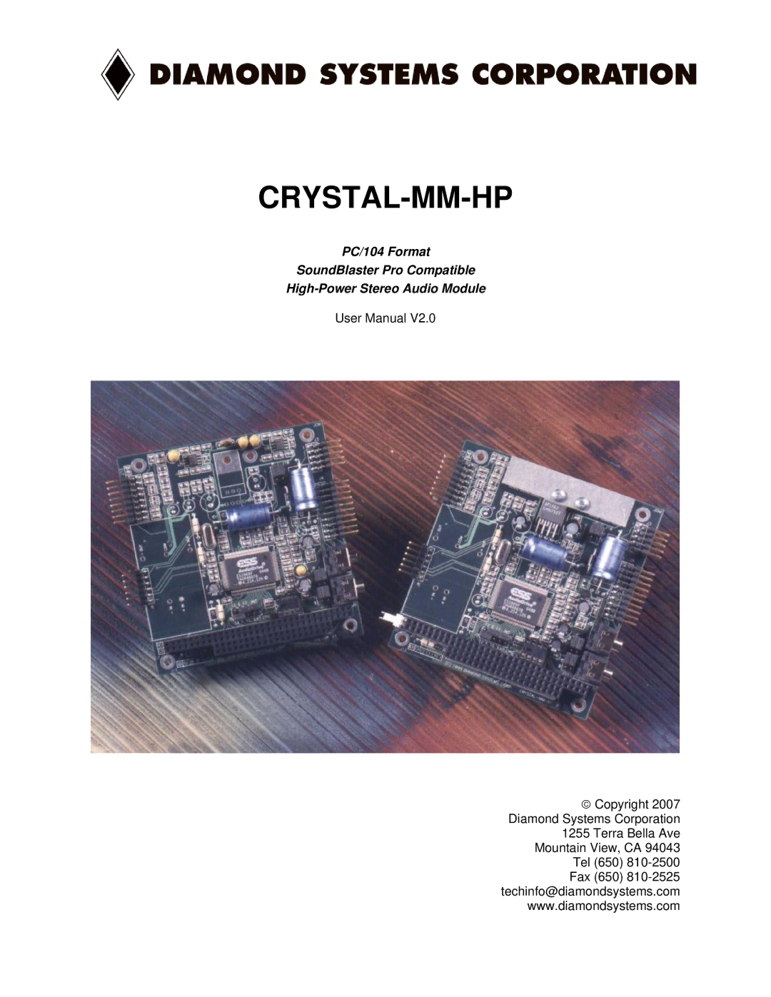 Diamond Systems MM-HP user manual Crystal-Mm-Hp 