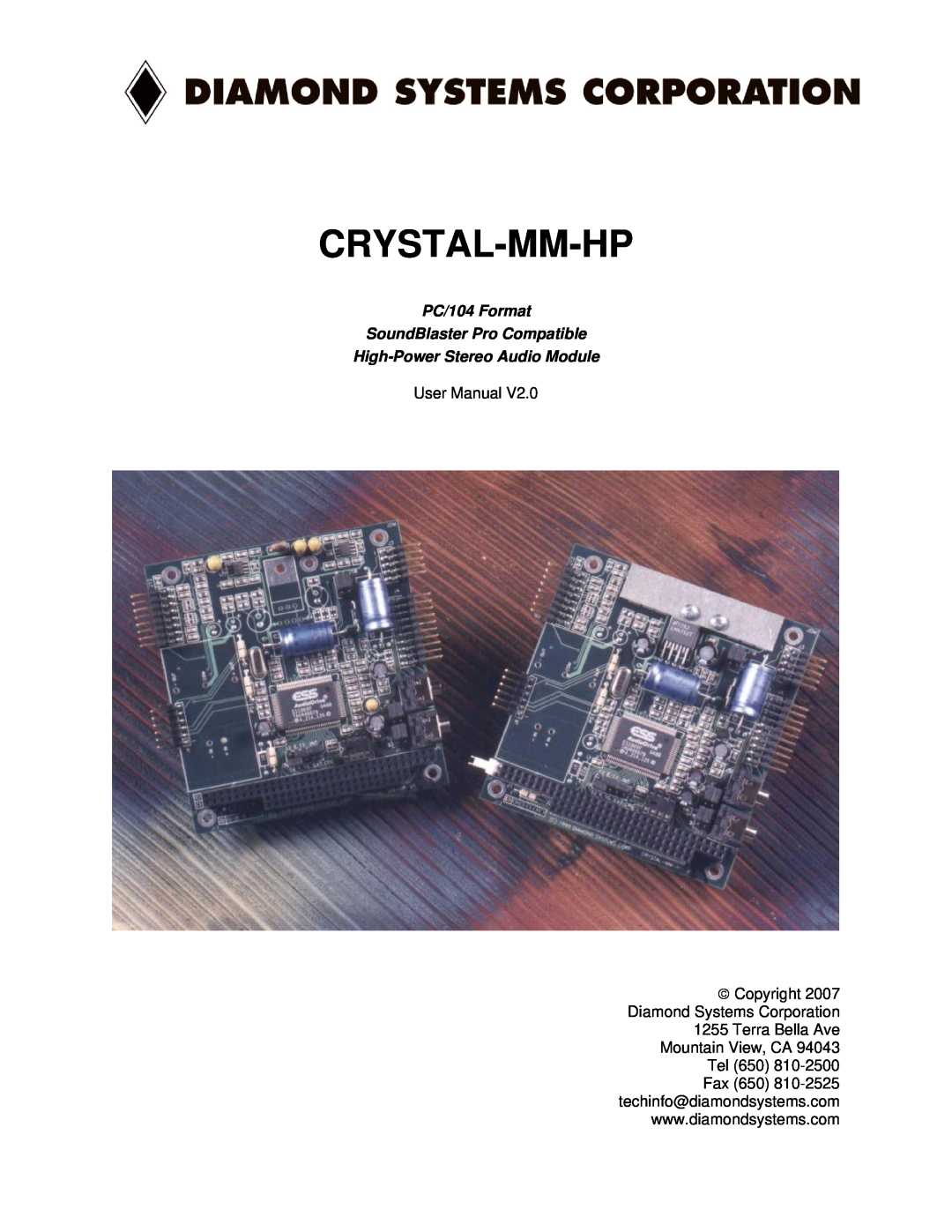 Diamond Systems MM-HP user manual Crystal-Mm-Hp, PC/104 Format SoundBlaster Pro Compatible, High-Power Stereo Audio Module 