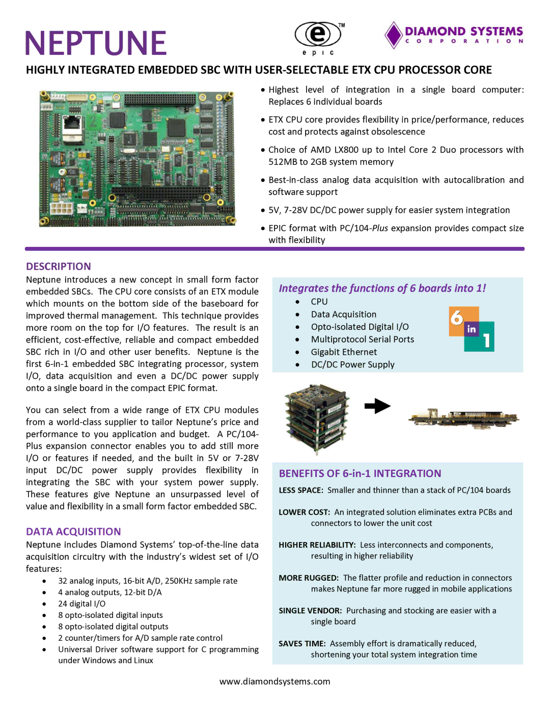 Diamond Systems Neptune manual Description, Data Acquisition 