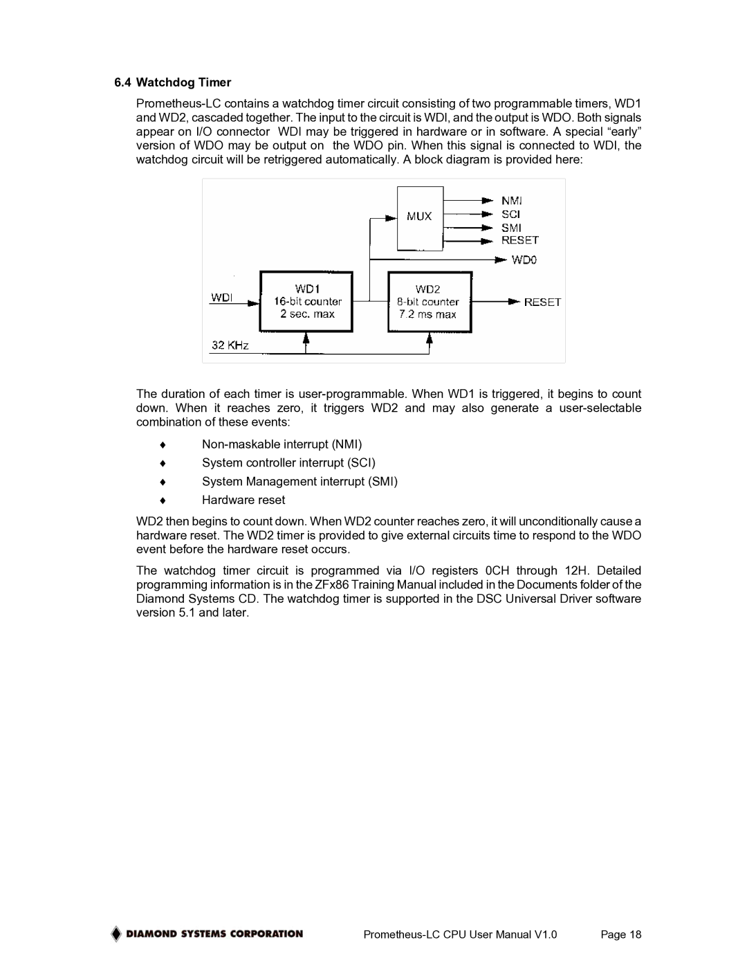 Diamond Systems PR-Z16-LC-ST, Low-Power PC/104 CPU Board With ZFx86 Processor user manual Watchdog Timer 