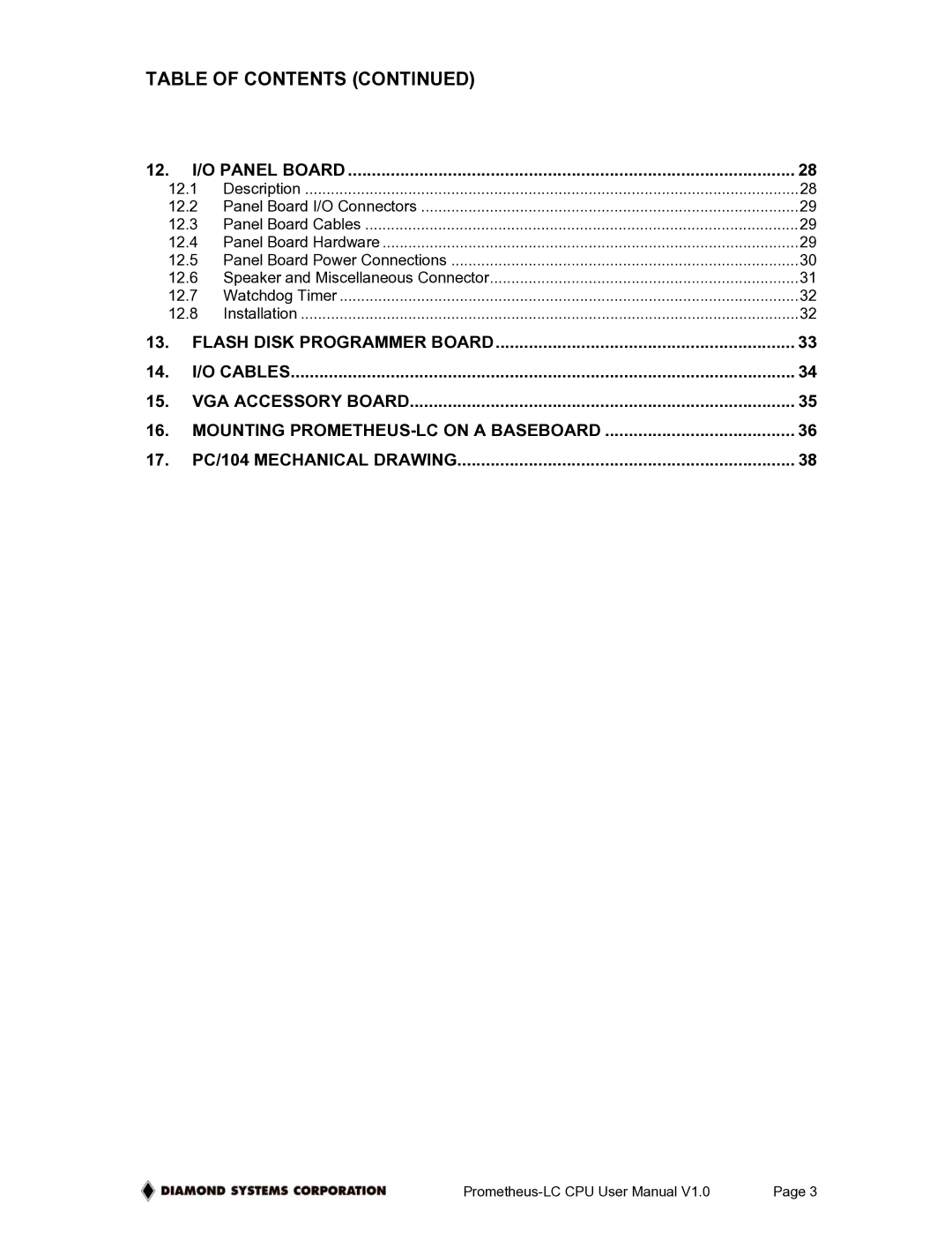 Diamond Systems Low-Power PC/104 CPU Board With ZFx86 Processor user manual 12.1, 12.2, 12.3, 12.4, 12.5, 12.6, 12.7, 12.8 