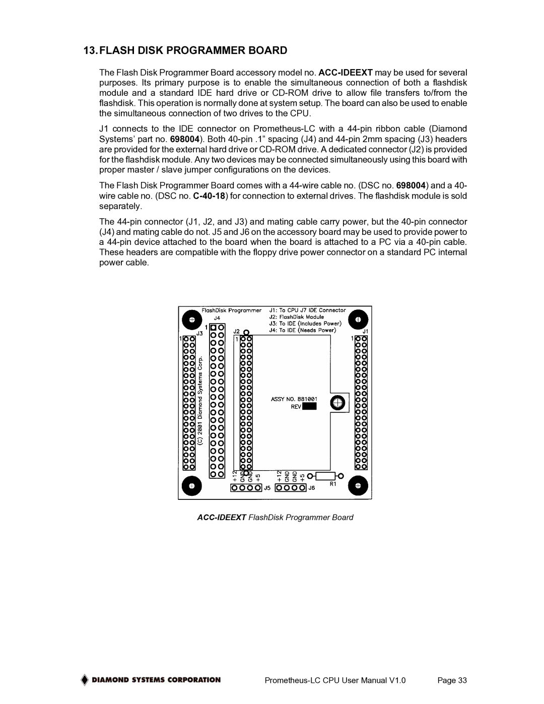 Diamond Systems Low-Power PC/104 CPU Board With ZFx86 Processor, PR-Z16-LC-ST user manual Flash Disk Programmer Board 