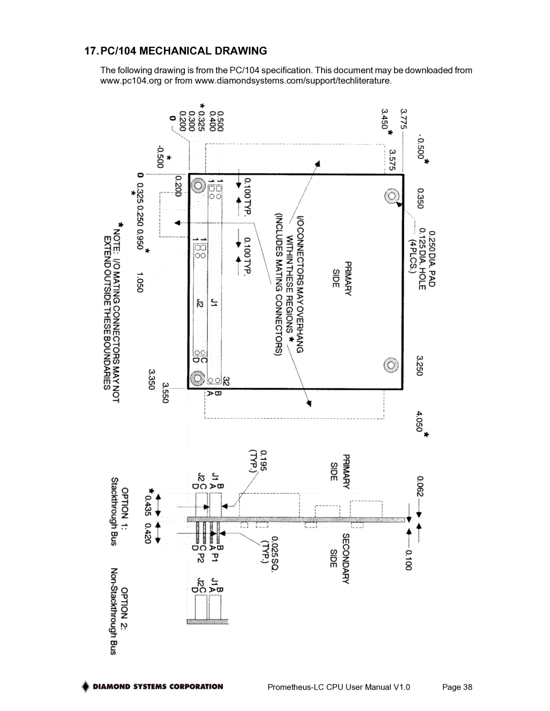 Diamond Systems PR-Z16-LC-ST, Low-Power PC/104 CPU Board With ZFx86 Processor user manual 17.PC/104 Mechanical Drawing 