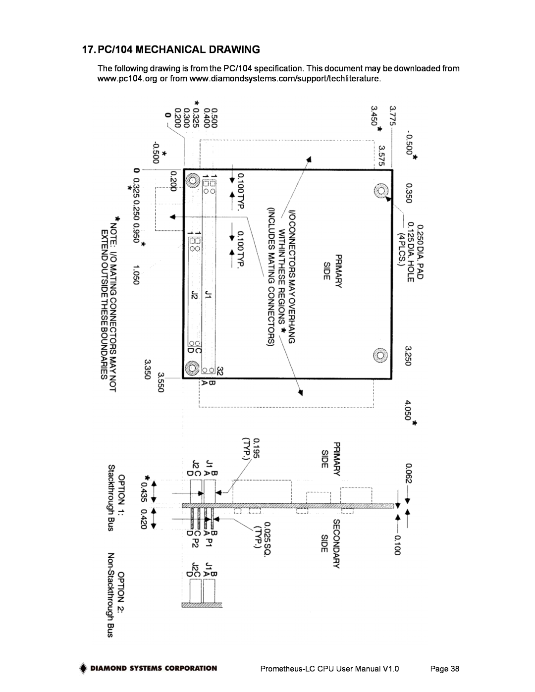 Diamond Systems PR-Z16-LC-ST user manual 17.PC/104 MECHANICAL DRAWING, Prometheus-LC CPU User Manual 