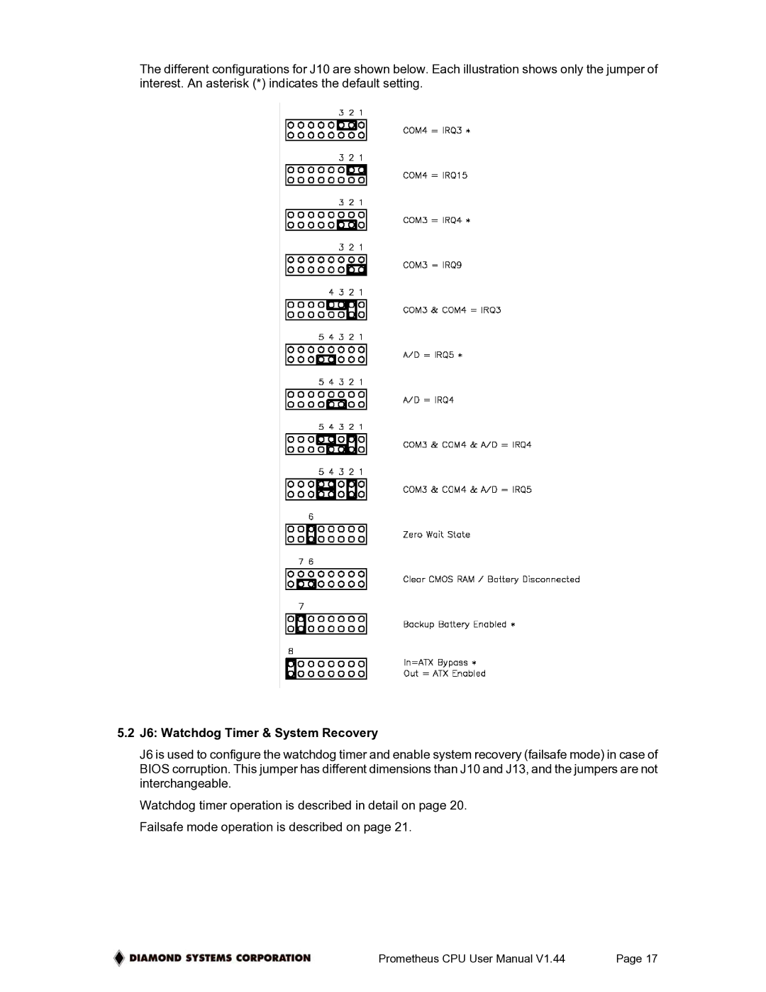 Diamond Systems PR-Z32-E-ST, PR-Z32-EA-ST user manual J6 Watchdog Timer & System Recovery 